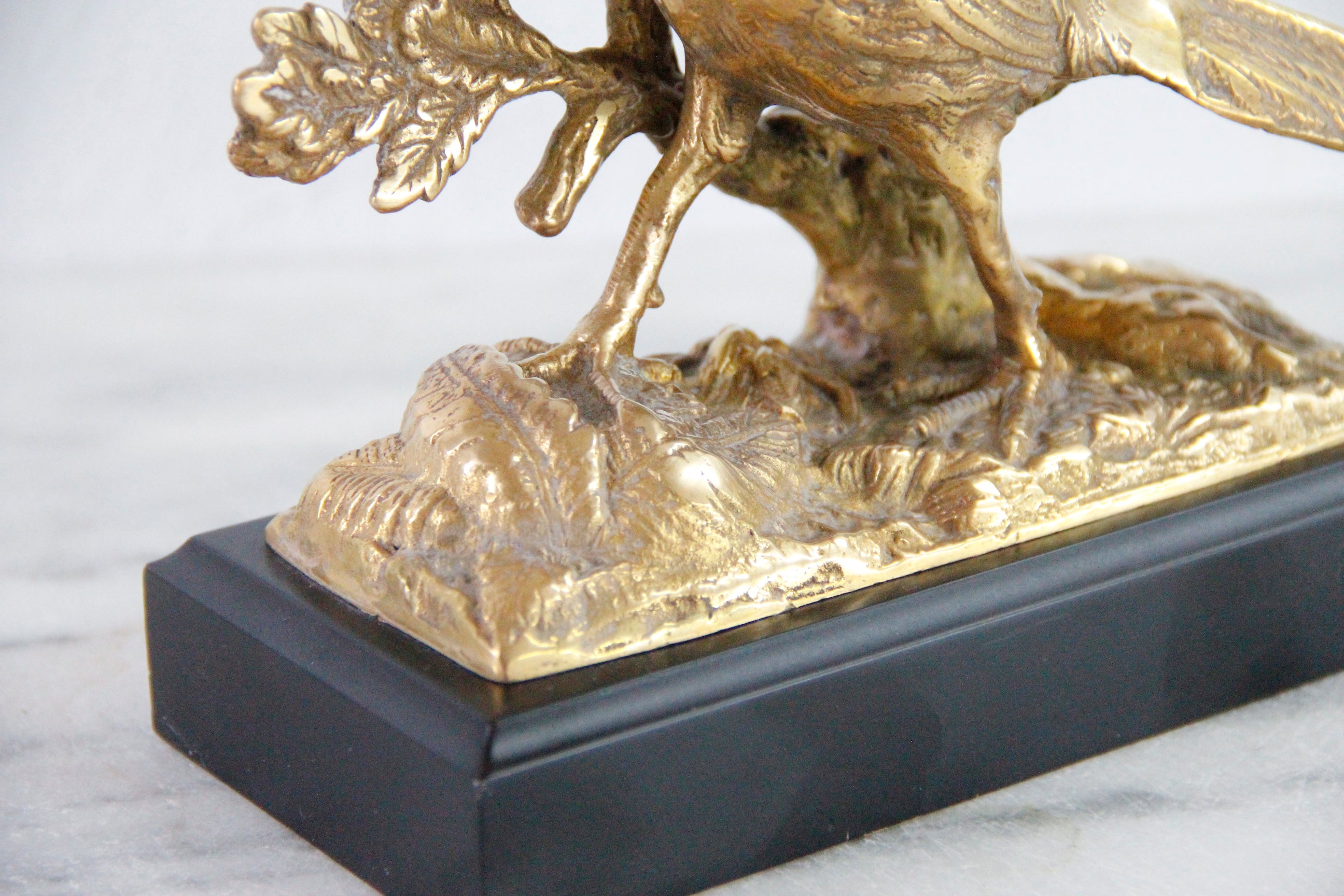 Brass Pheasant | Vintage Statue Mounted On Wood Base