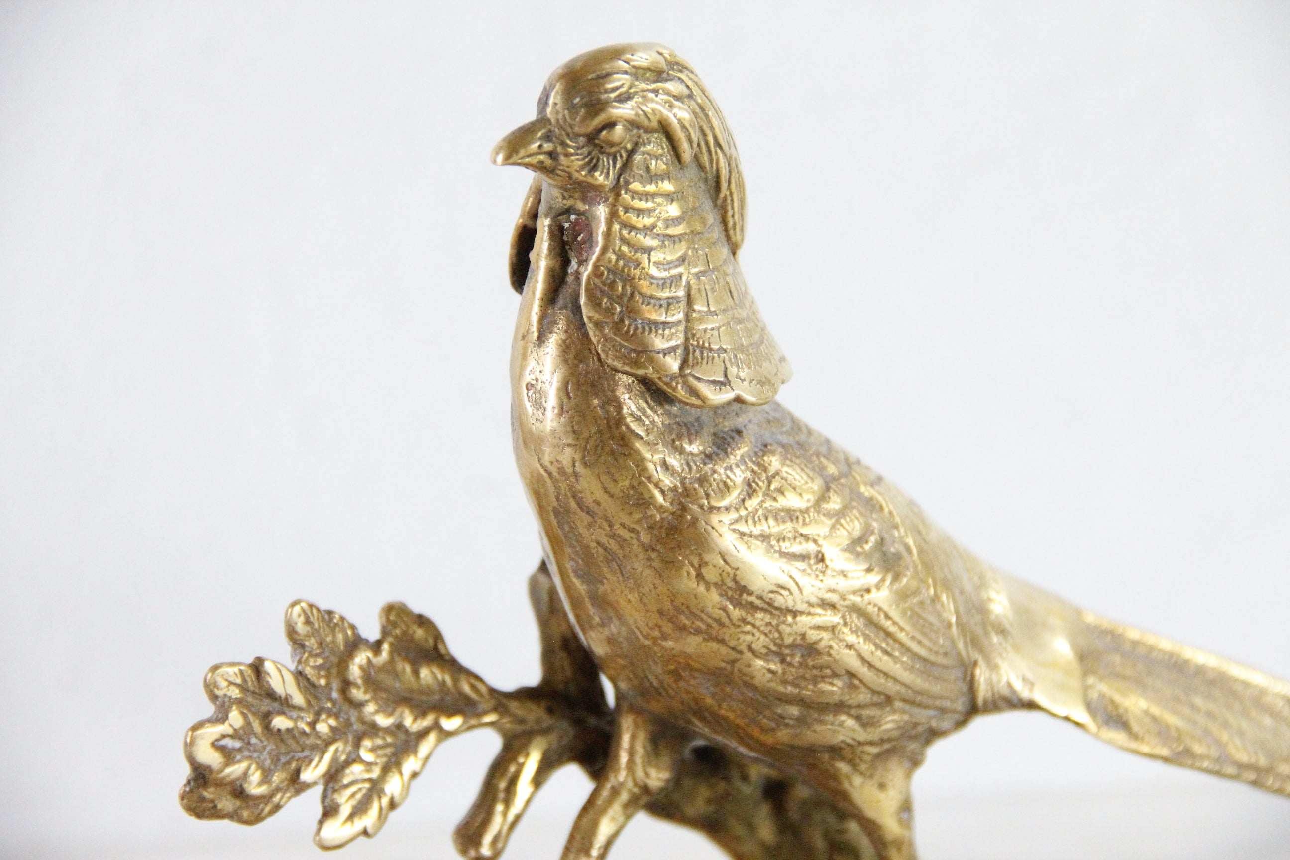 Brass Pheasant | Vintage Statue Mounted On Wood Base