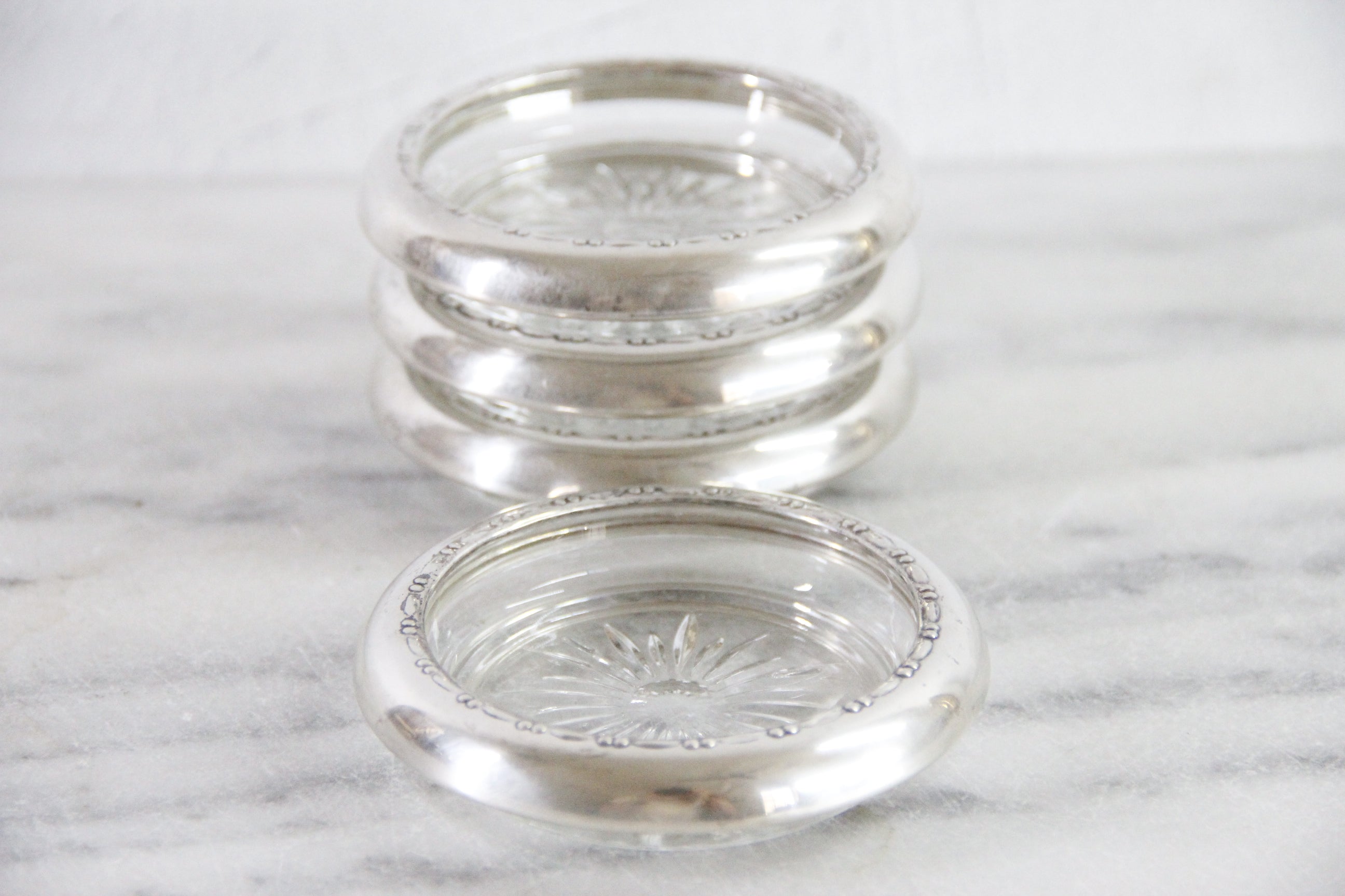 Sterling Silver Coasters | Antique 4 Pc. Stamped Crown Sterling