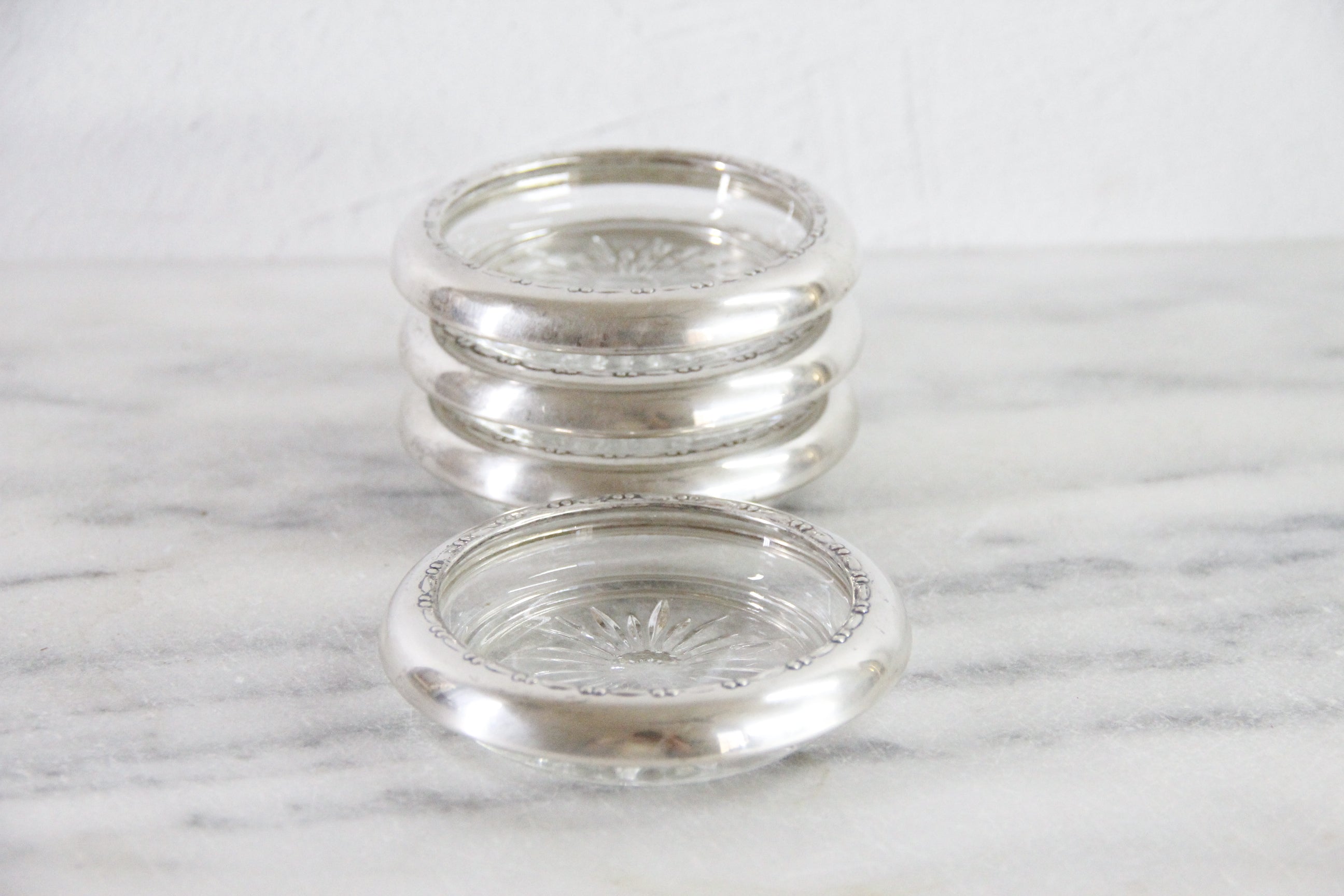Sterling Silver Coasters | Antique 4 Pc. Stamped Crown Sterling