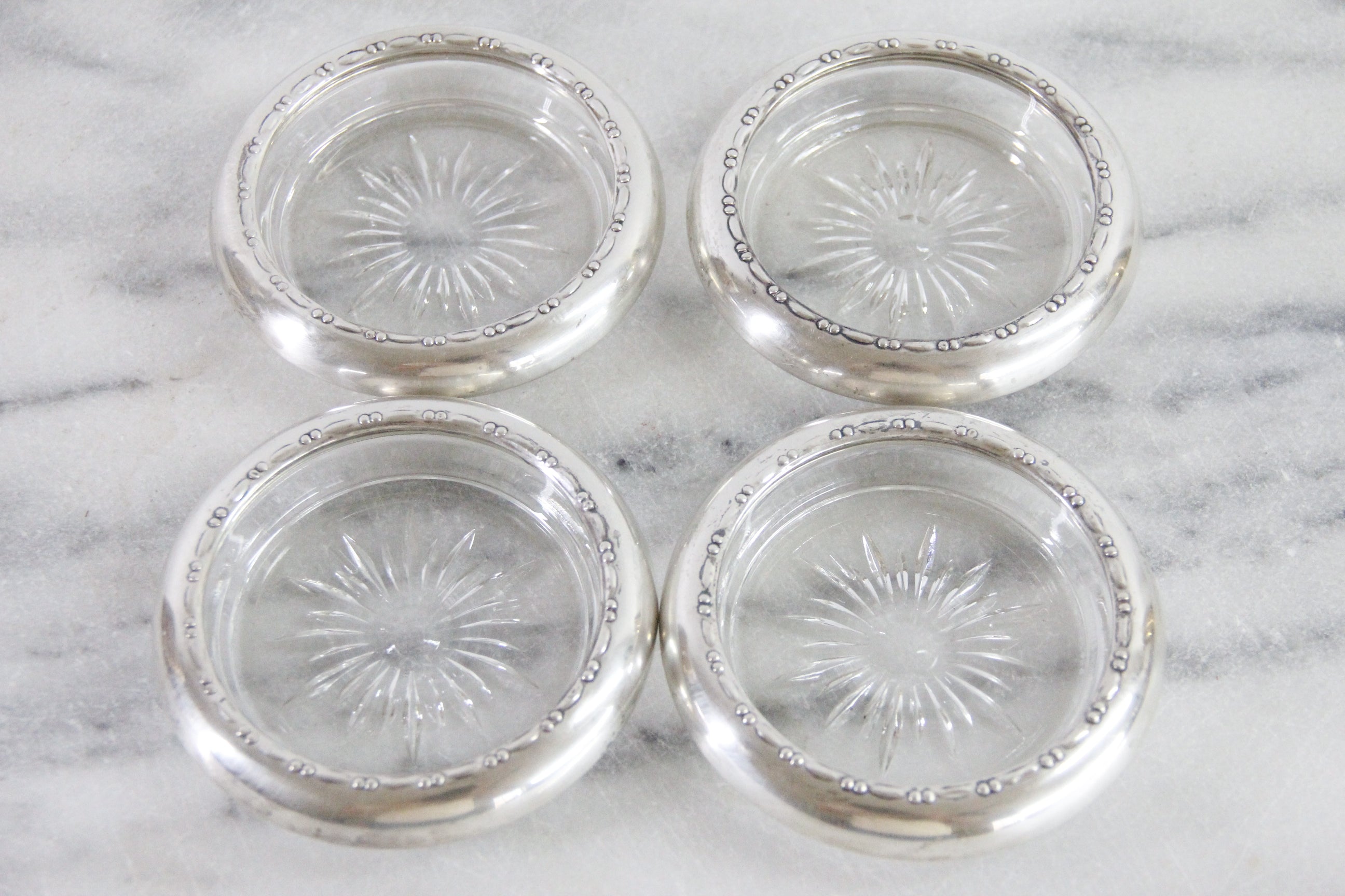 Sterling Silver Coasters | Antique 4 Pc. Stamped Crown Sterling