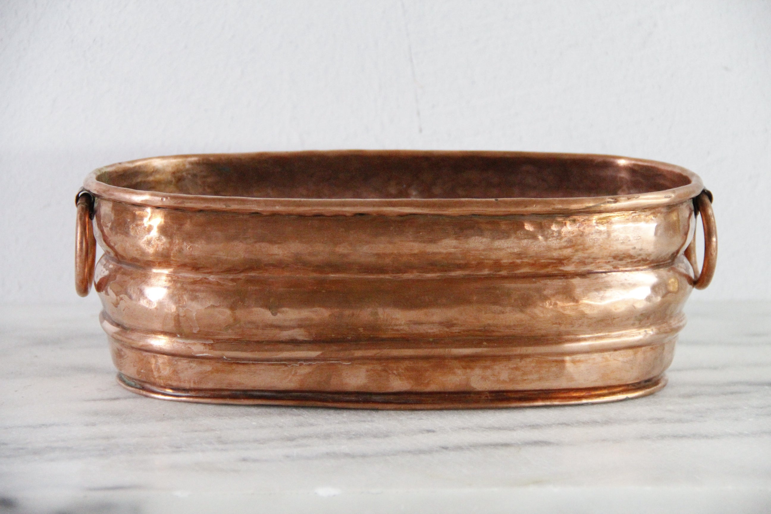 Vintage Copper Planter With Handles | Oval Hammered Jardiniere