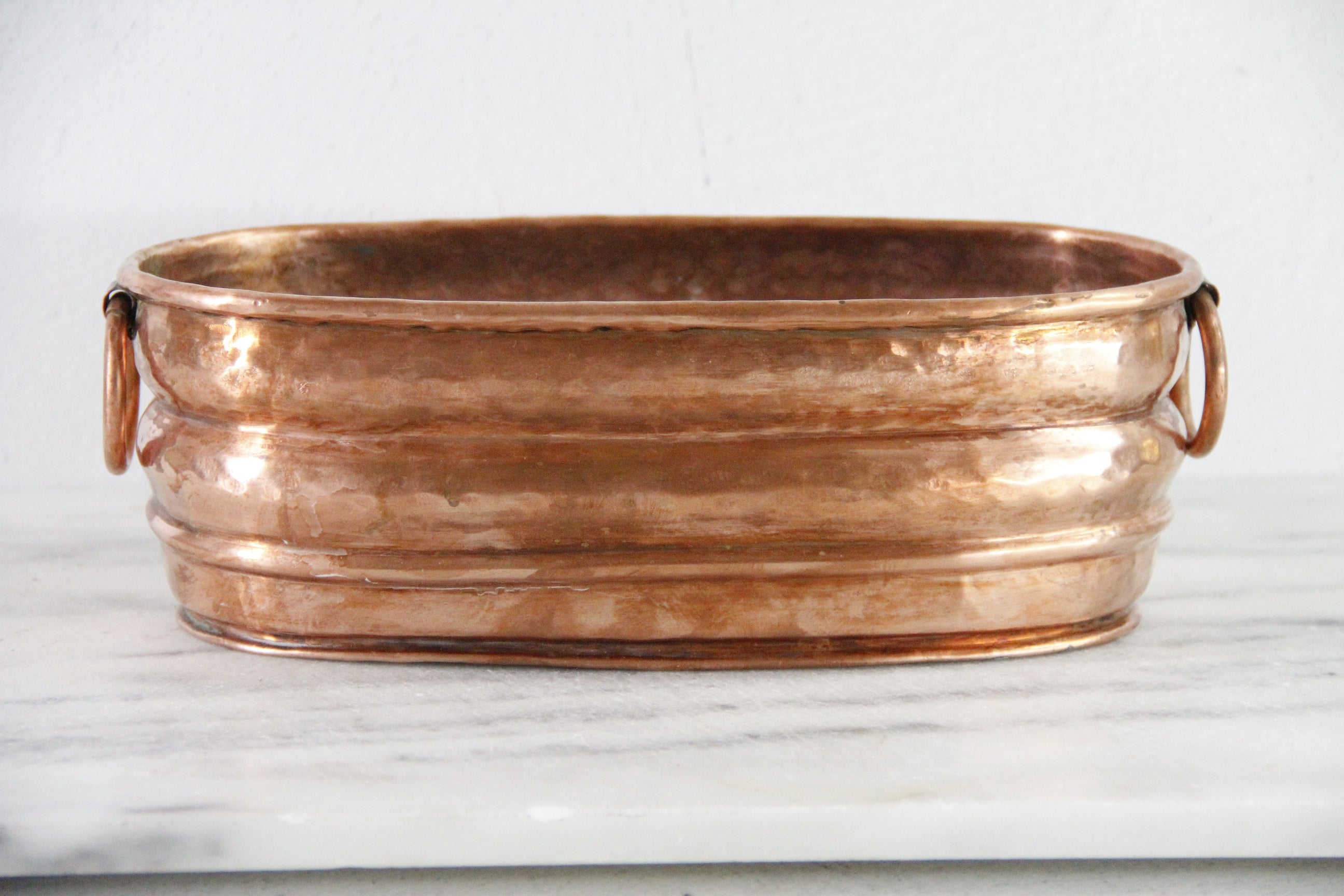 Vintage Copper Planter With Handles | Oval Hammered Jardiniere