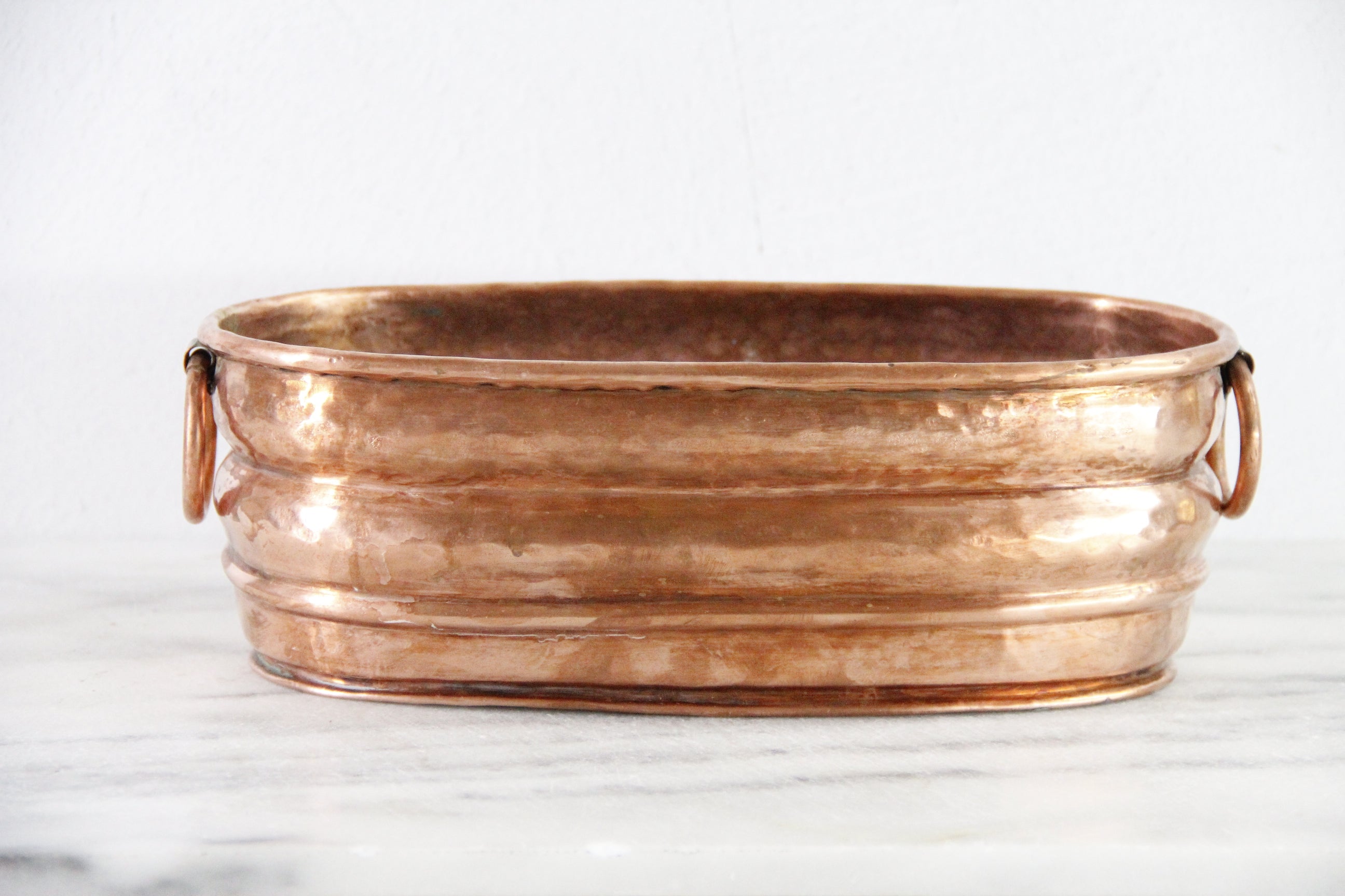 Vintage Copper Planter With Handles | Oval Hammered Jardiniere