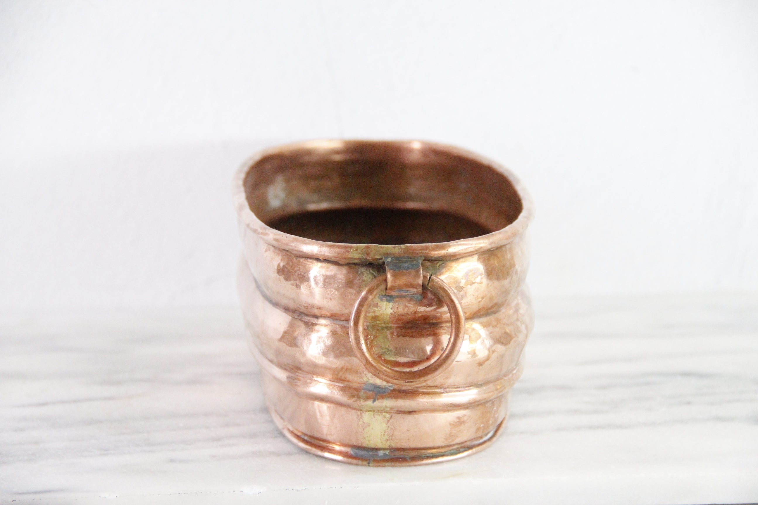 Vintage Copper Planter With Handles | Oval Hammered Jardiniere