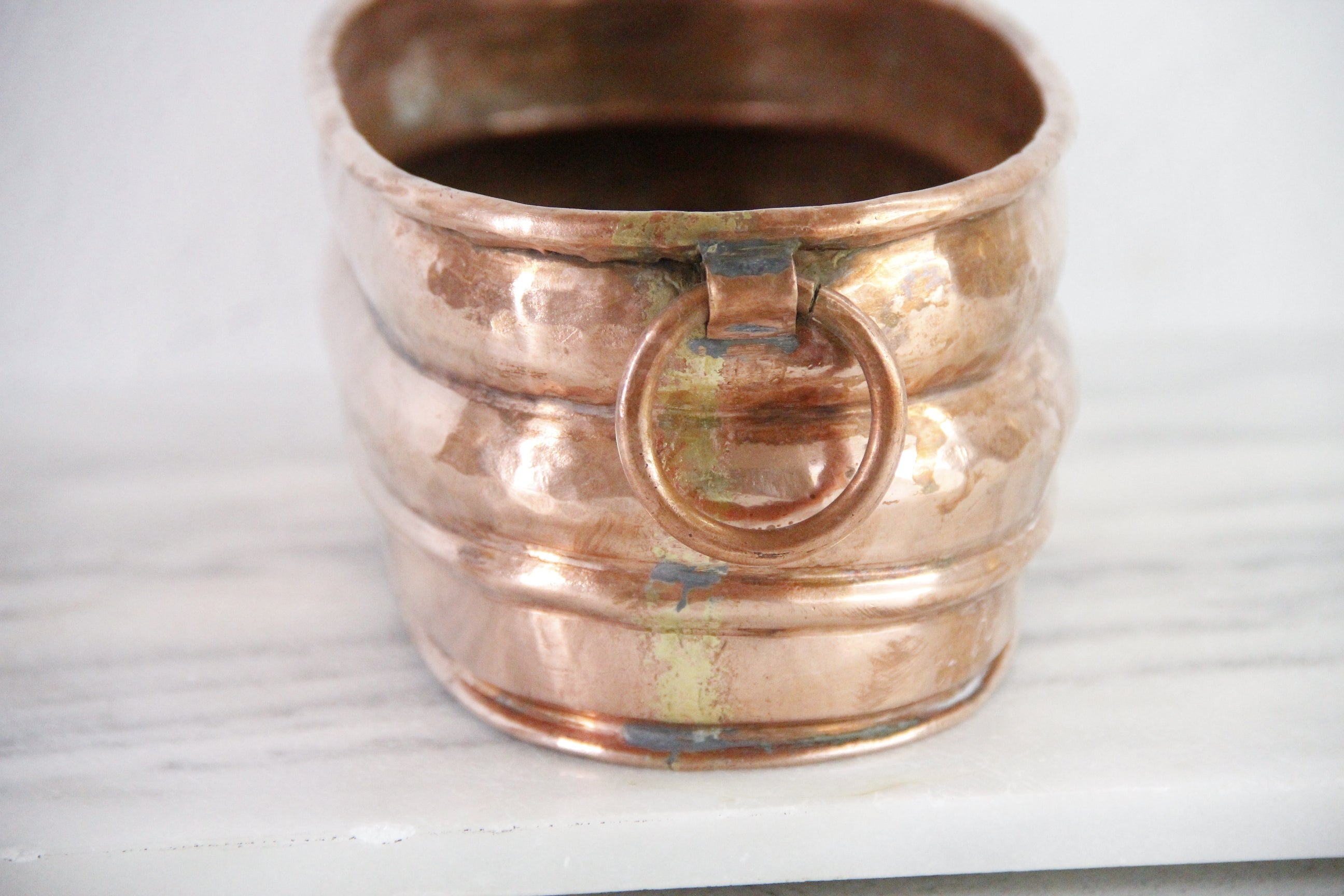 Vintage Copper Planter With Handles | Oval Hammered Jardiniere