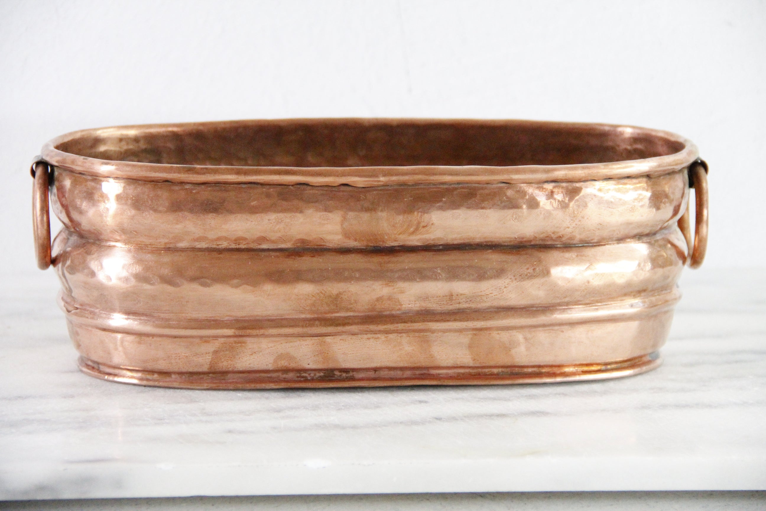 Vintage Copper Planter With Handles | Oval Hammered Jardiniere