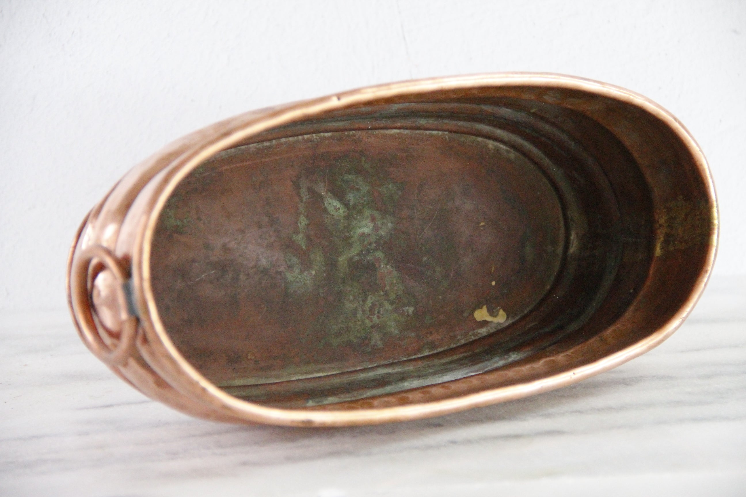 Vintage Copper Planter With Handles | Oval Hammered Jardiniere