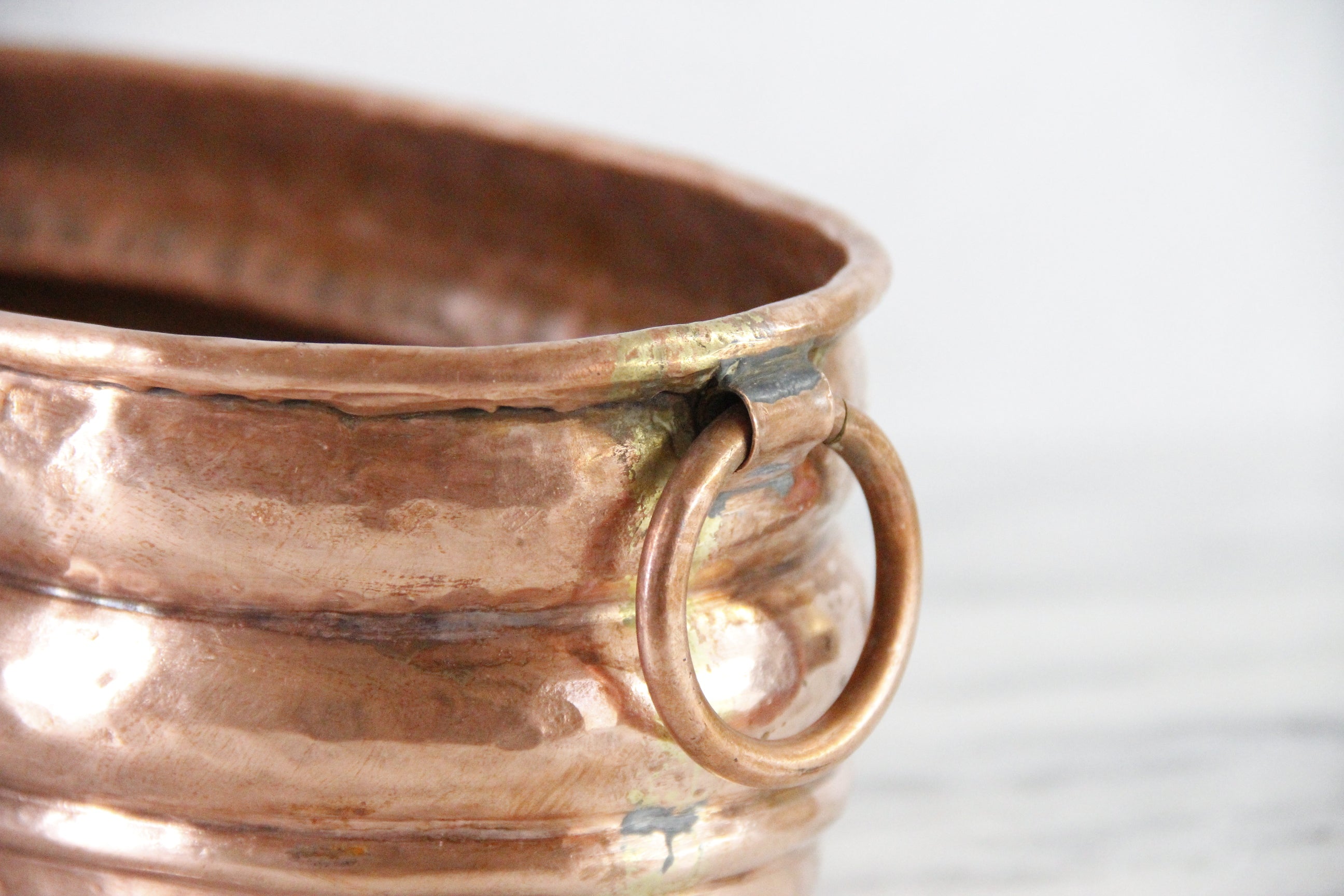 Vintage Copper Planter With Handles | Oval Hammered Jardiniere