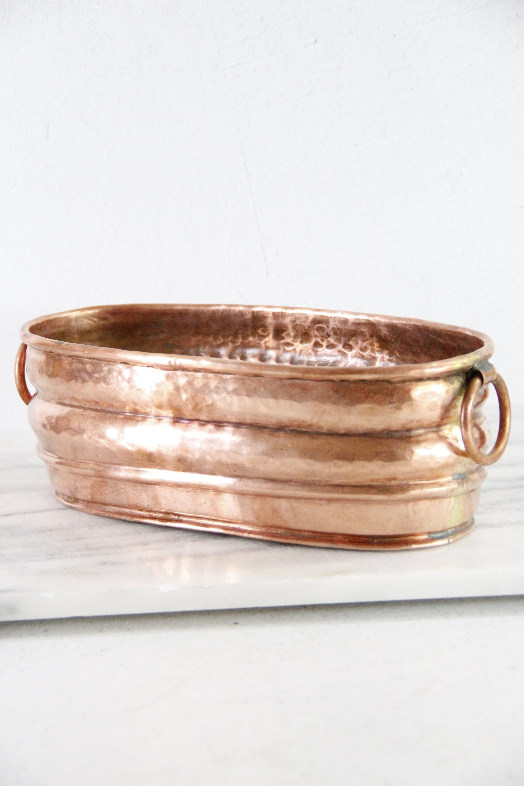 Vintage Copper Planter With Handles | Oval Hammered Jardiniere