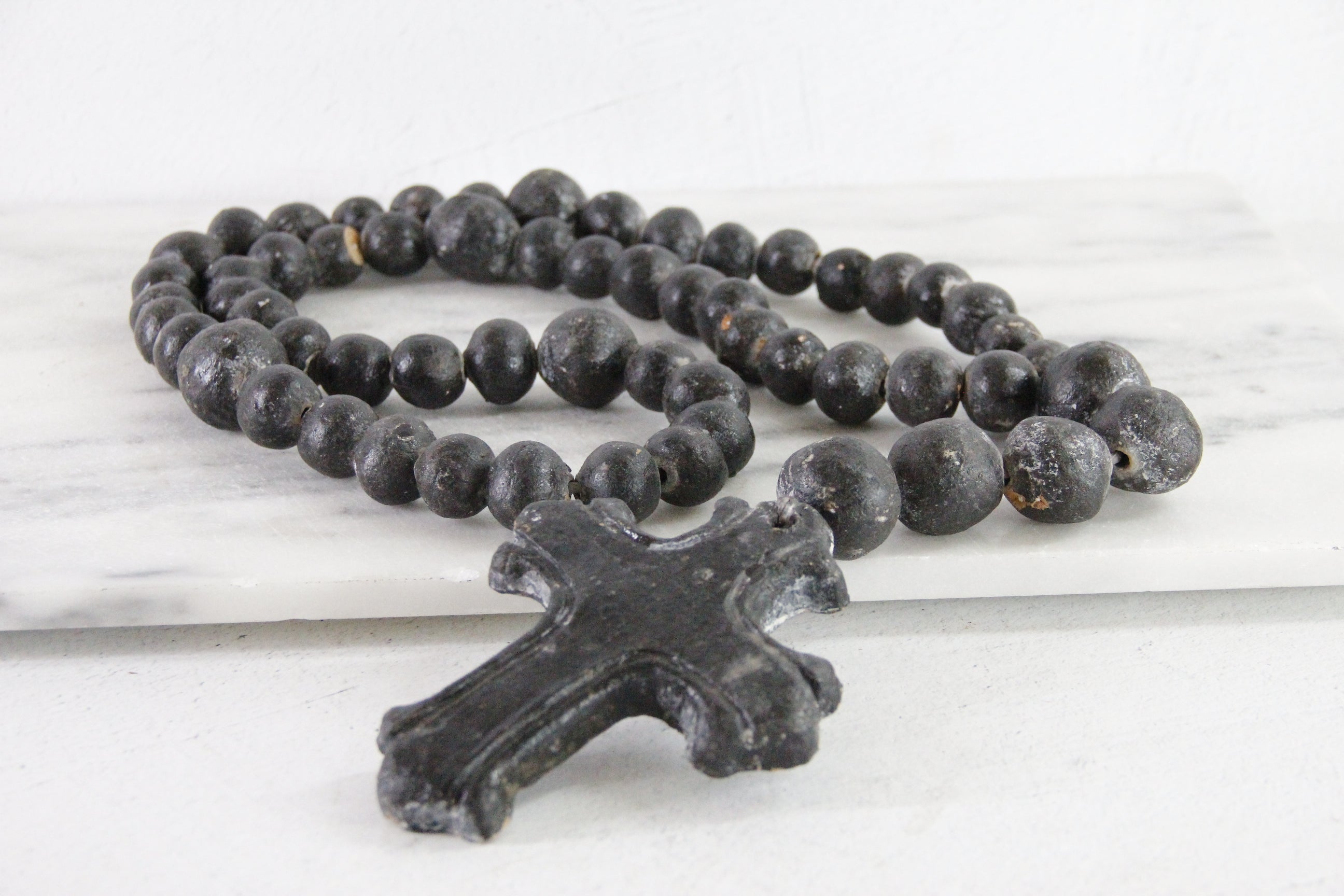 Clay Rosary | Large Vintage Hand Made Pottery Cross & Beads