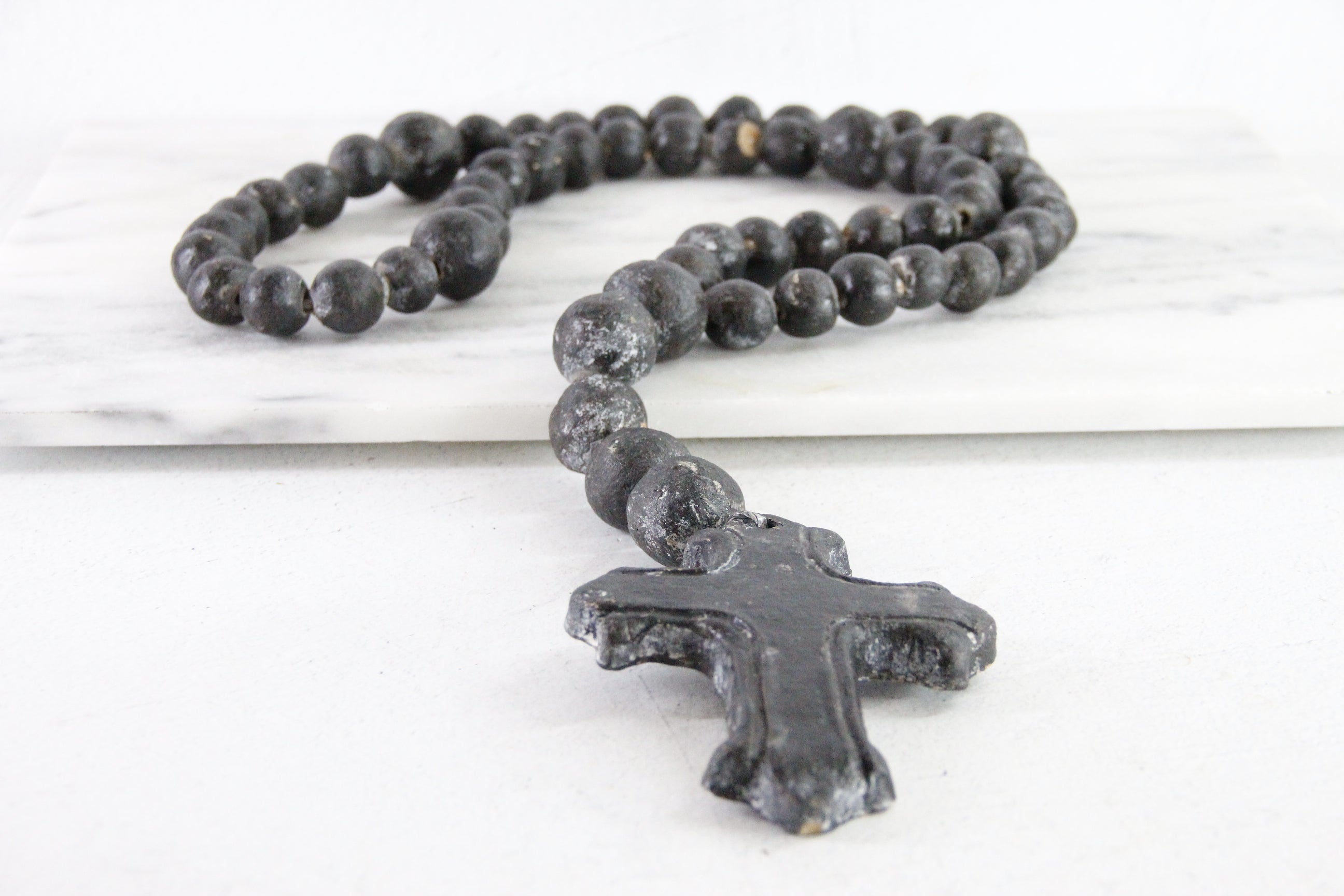 Clay Rosary | Large Vintage Hand Made Pottery Cross & Beads