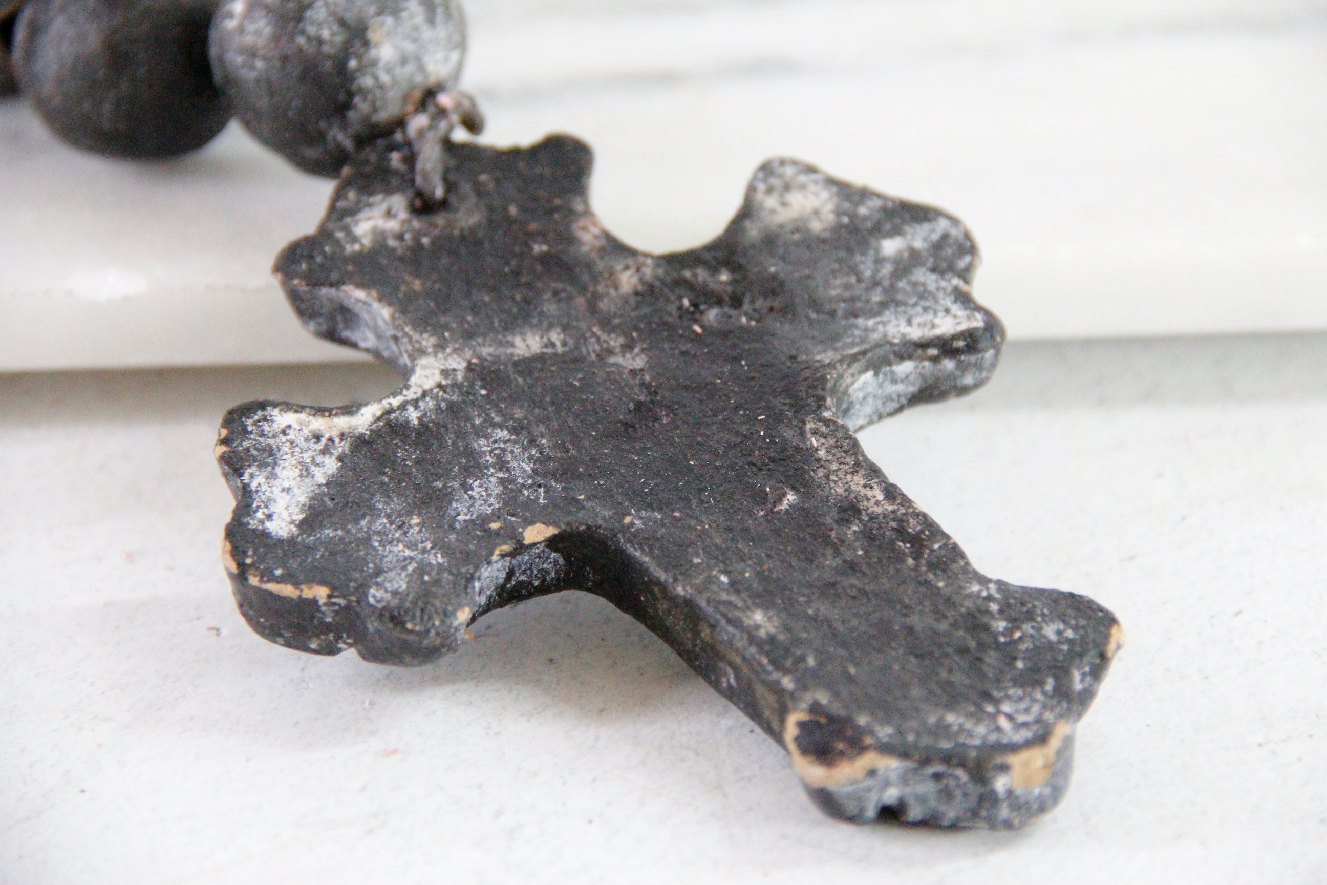 Clay Rosary | Large Vintage Hand Made Pottery Cross & Beads