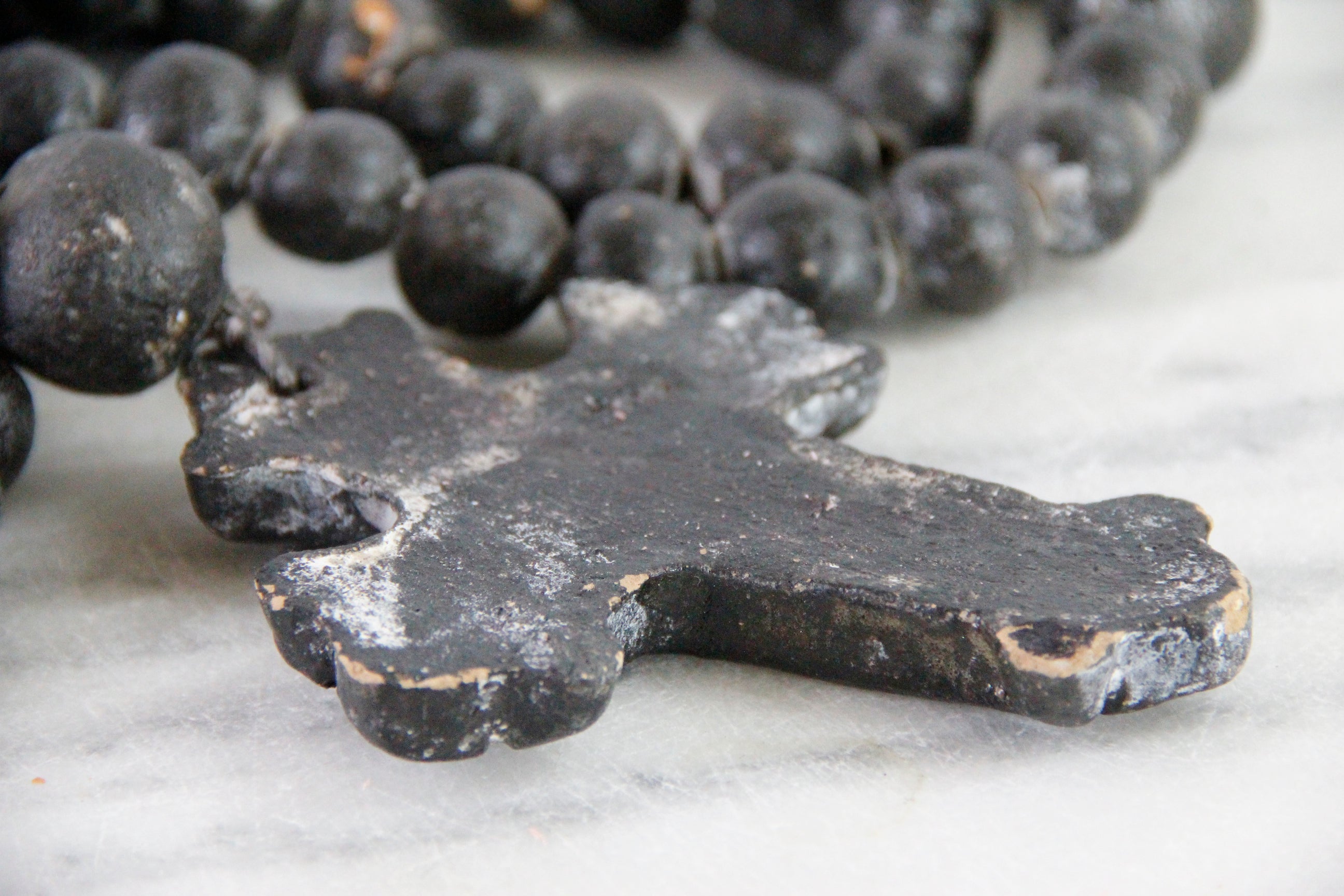 Clay Rosary | Large Vintage Hand Made Pottery Cross & Beads