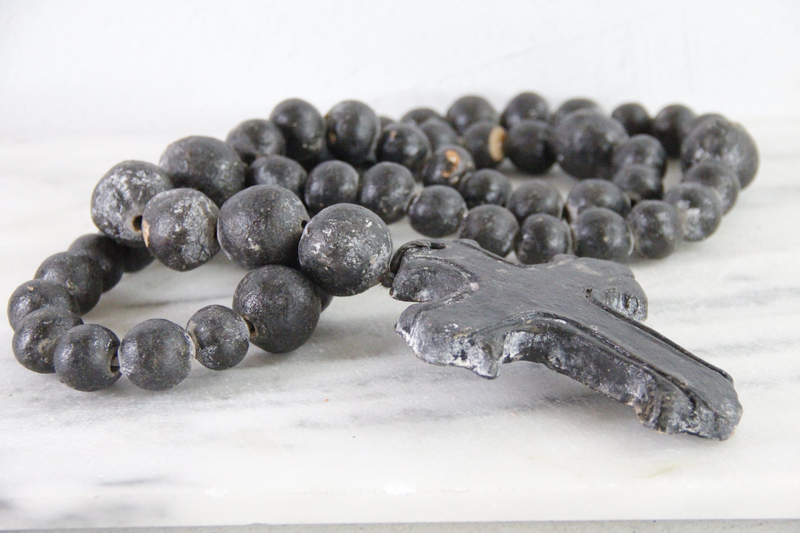 Clay Rosary | Large Vintage Hand Made Pottery Cross & Beads