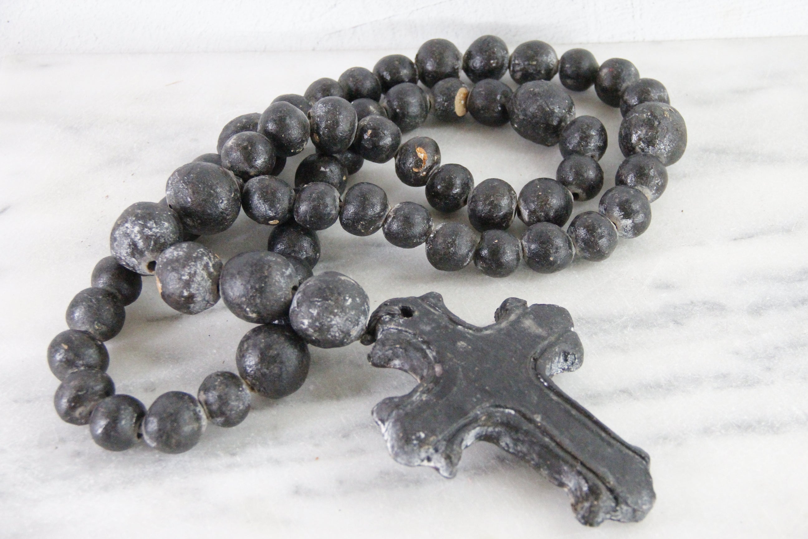 Clay Rosary | Large Vintage Hand Made Pottery Cross & Beads