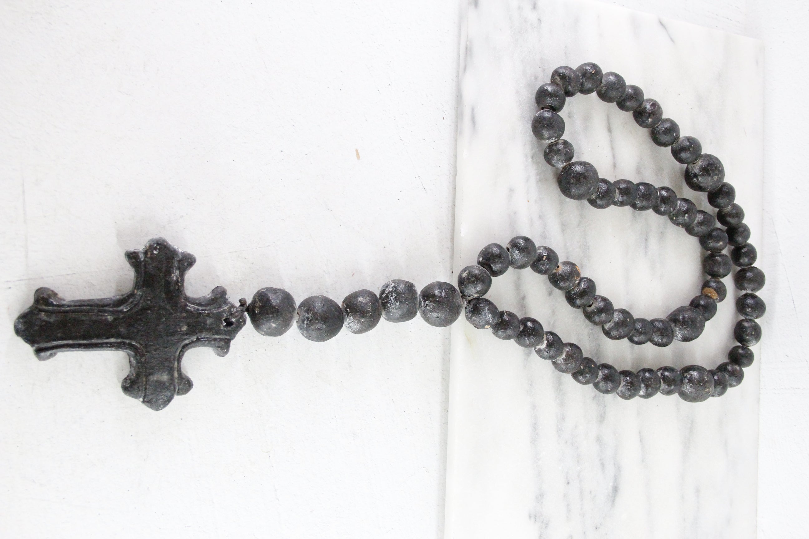 Clay Rosary | Large Vintage Hand Made Pottery Cross & Beads