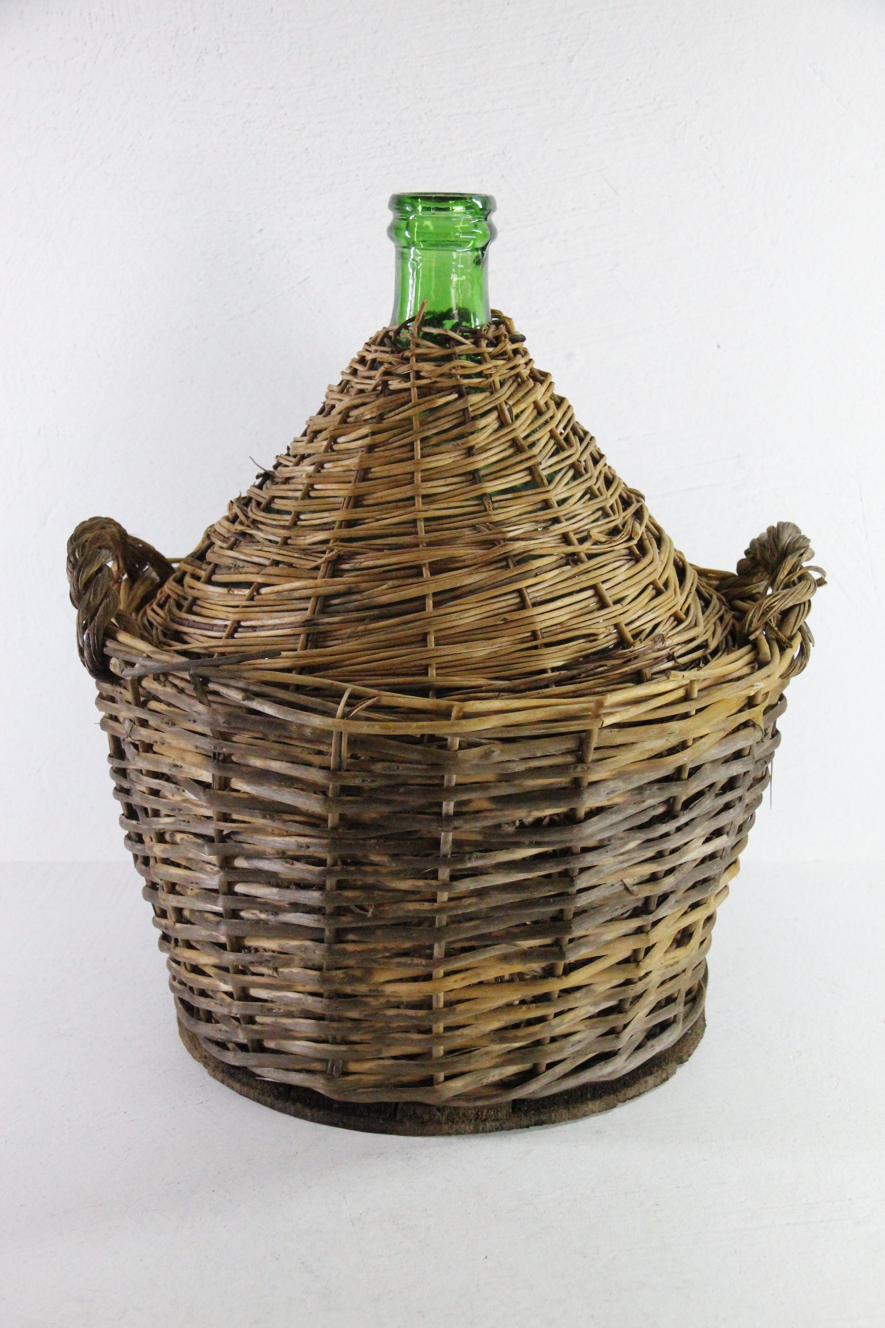 Antique French Demijohn | Large Wicker Covered Bottle - Handles