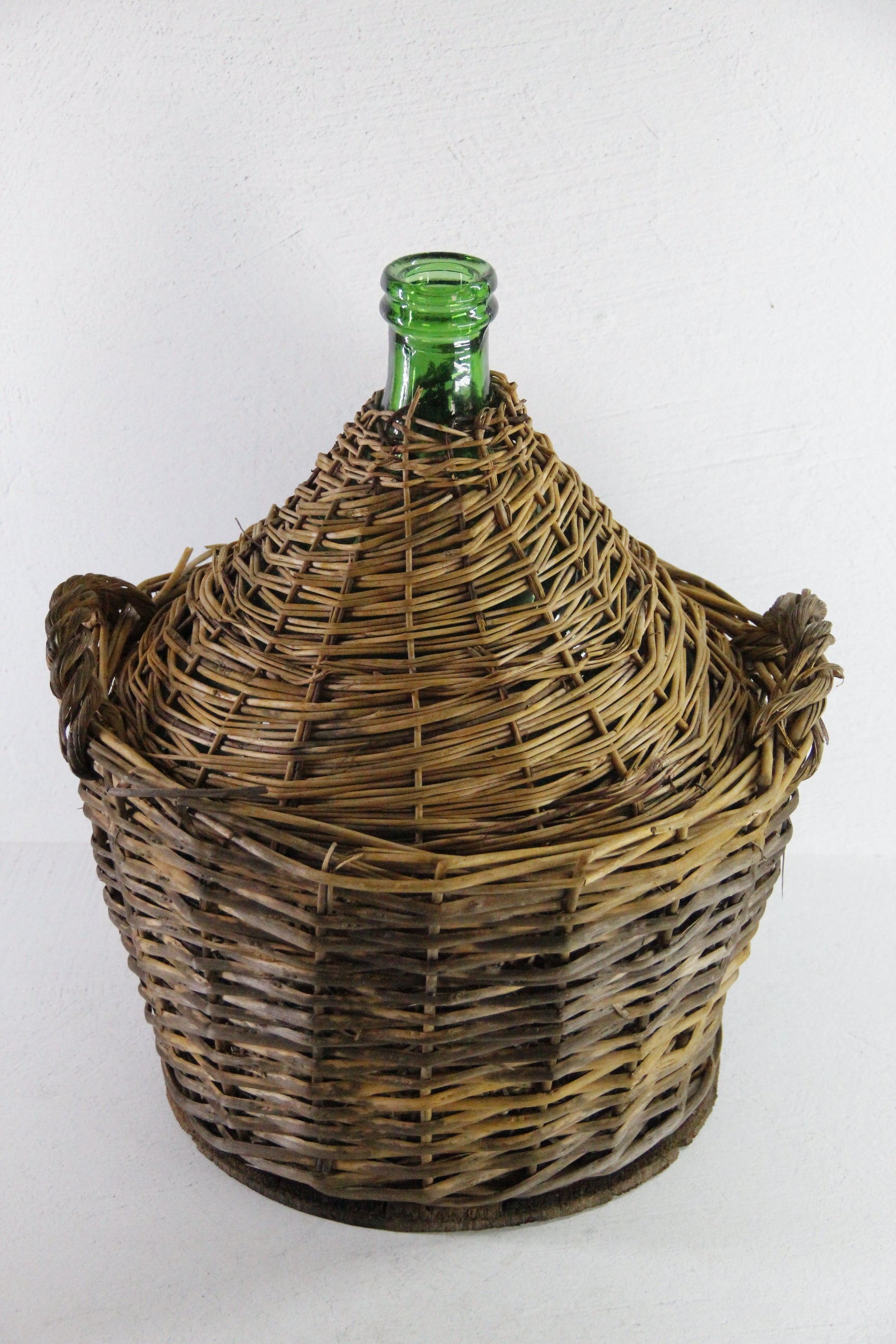 Antique French Demijohn | Large Wicker Covered Bottle - Handles