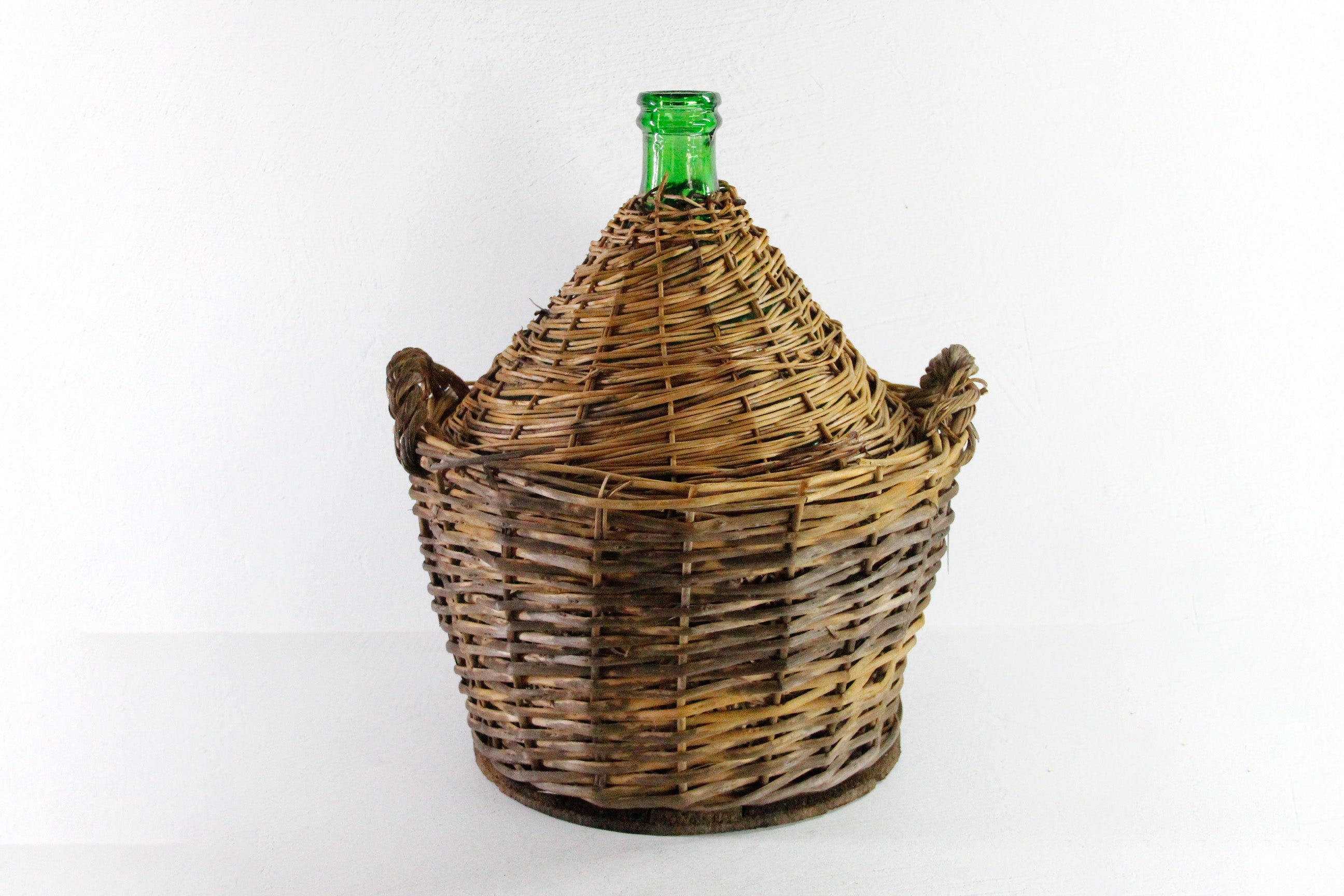 Antique French Demijohn | Large Wicker Covered Bottle - Handles