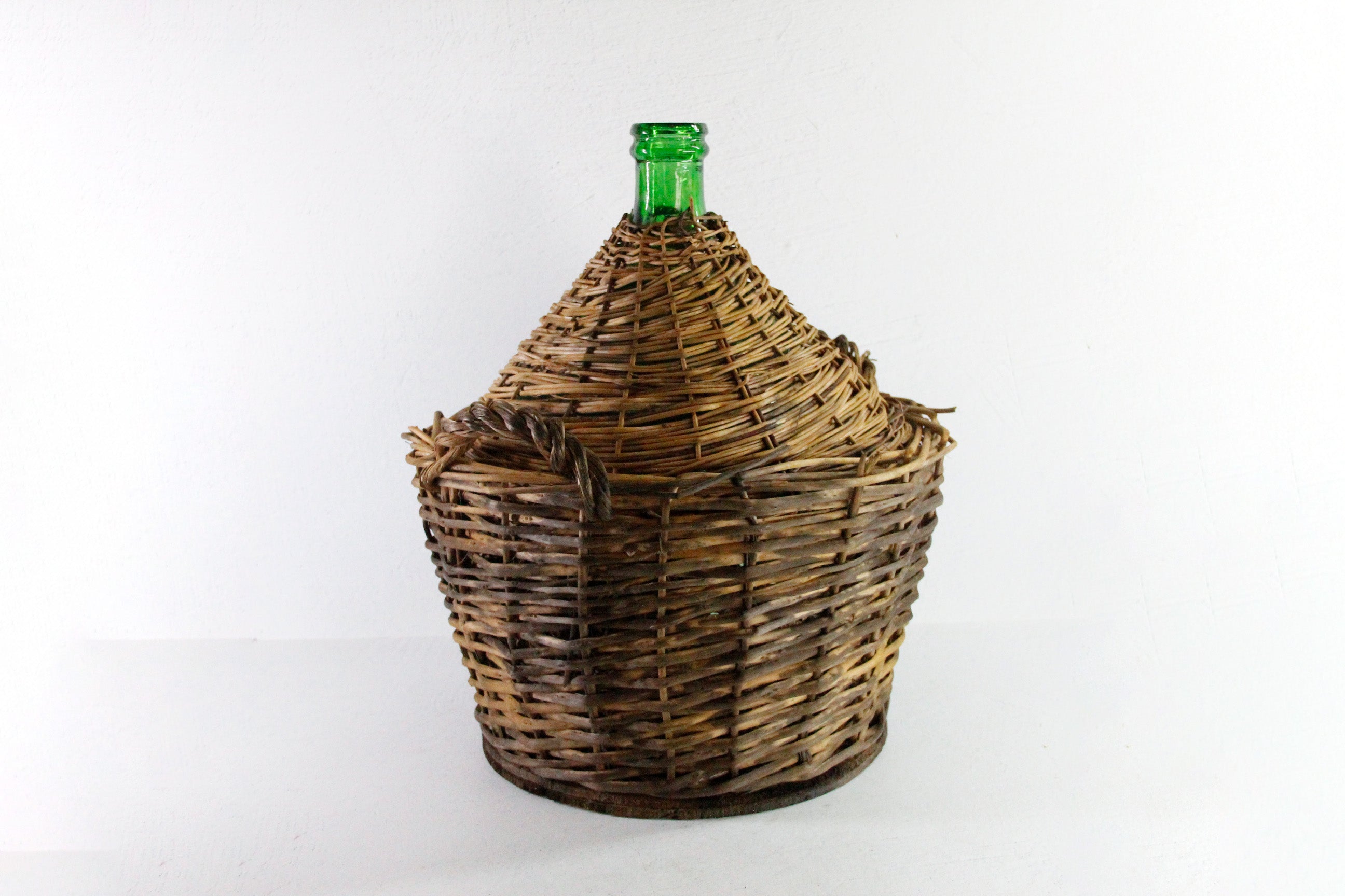 Antique French Demijohn | Large Wicker Covered Bottle - Handles