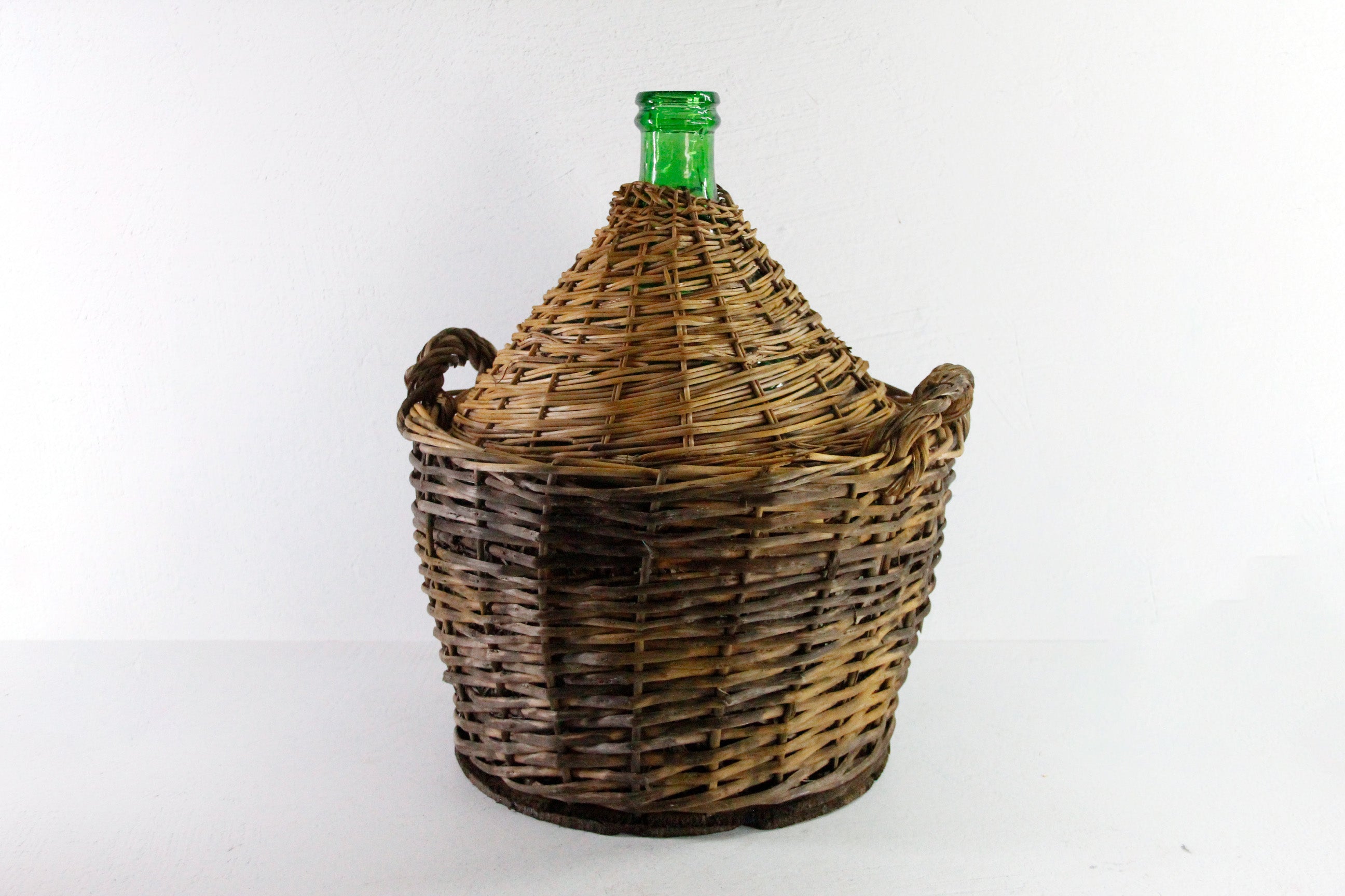 Antique French Demijohn | Large Wicker Covered Bottle - Handles