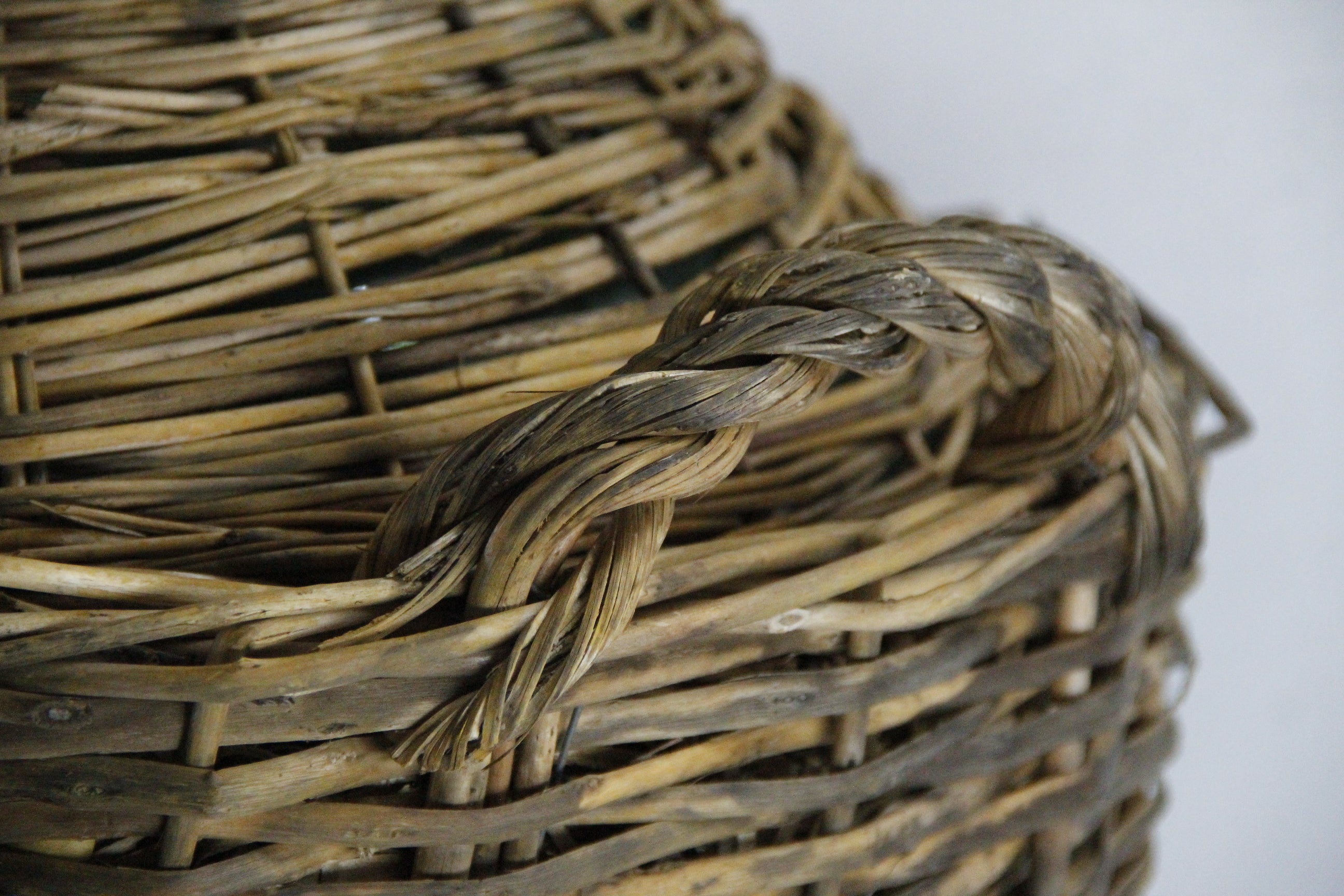 Antique French Demijohn | Large Wicker Covered Bottle - Handles