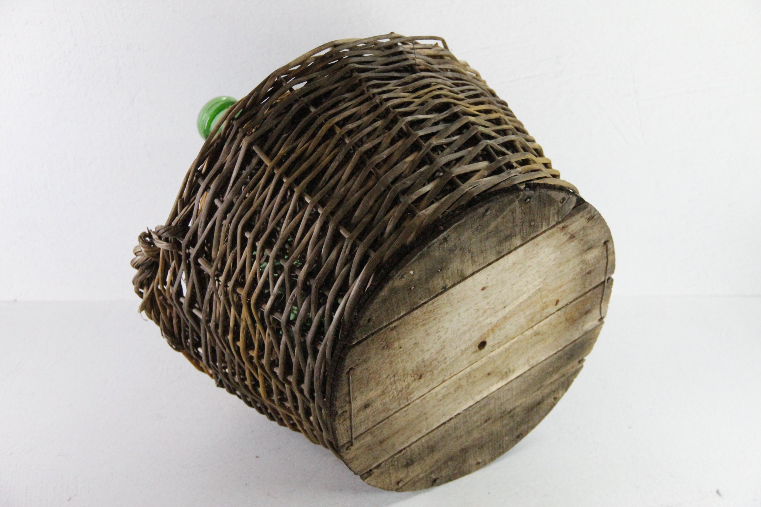 Antique French Demijohn | Large Wicker Covered Bottle - Handles