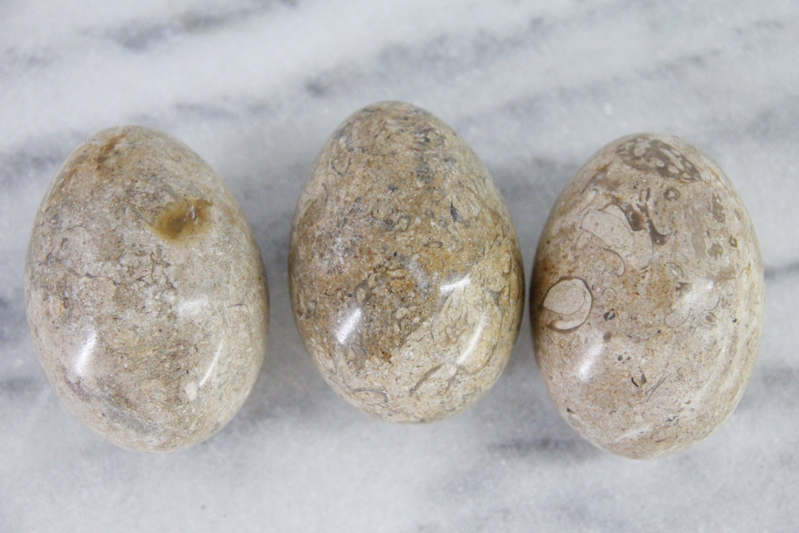 Vintage Stone Eggs | Set of 3 Natural Carved