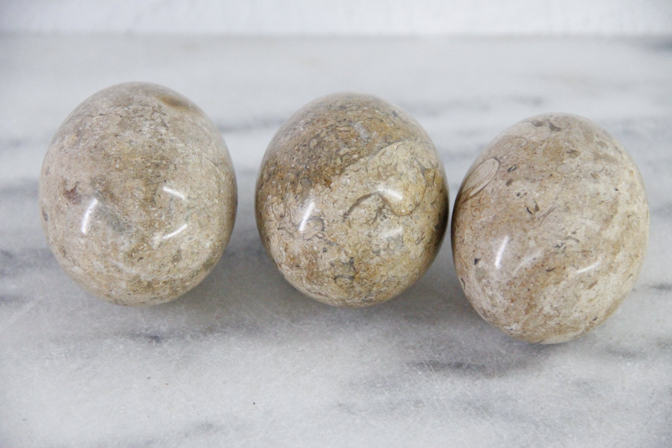 Vintage Stone Eggs | Set of 3 Natural Carved
