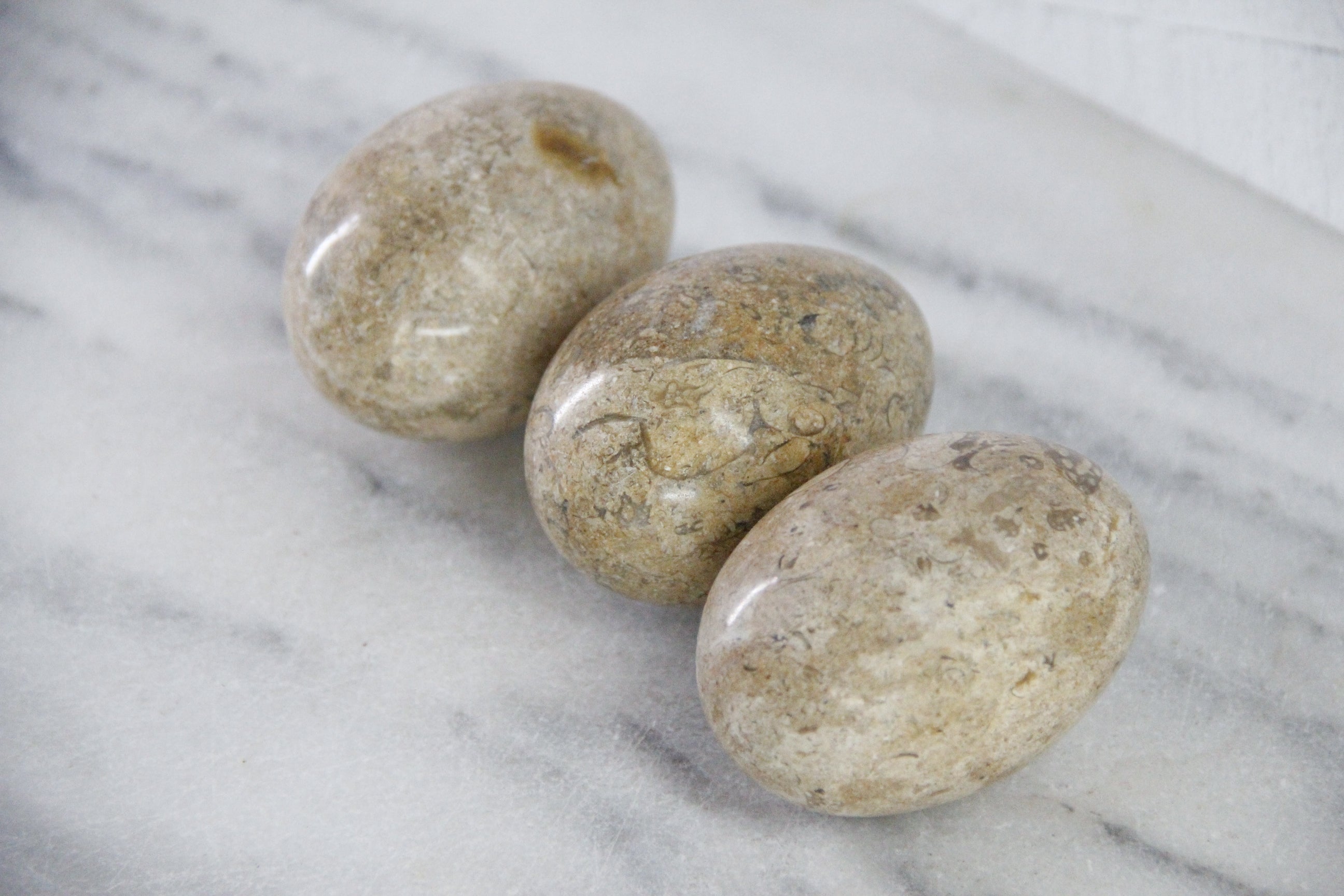 Vintage Stone Eggs | Set of 3 Natural Carved
