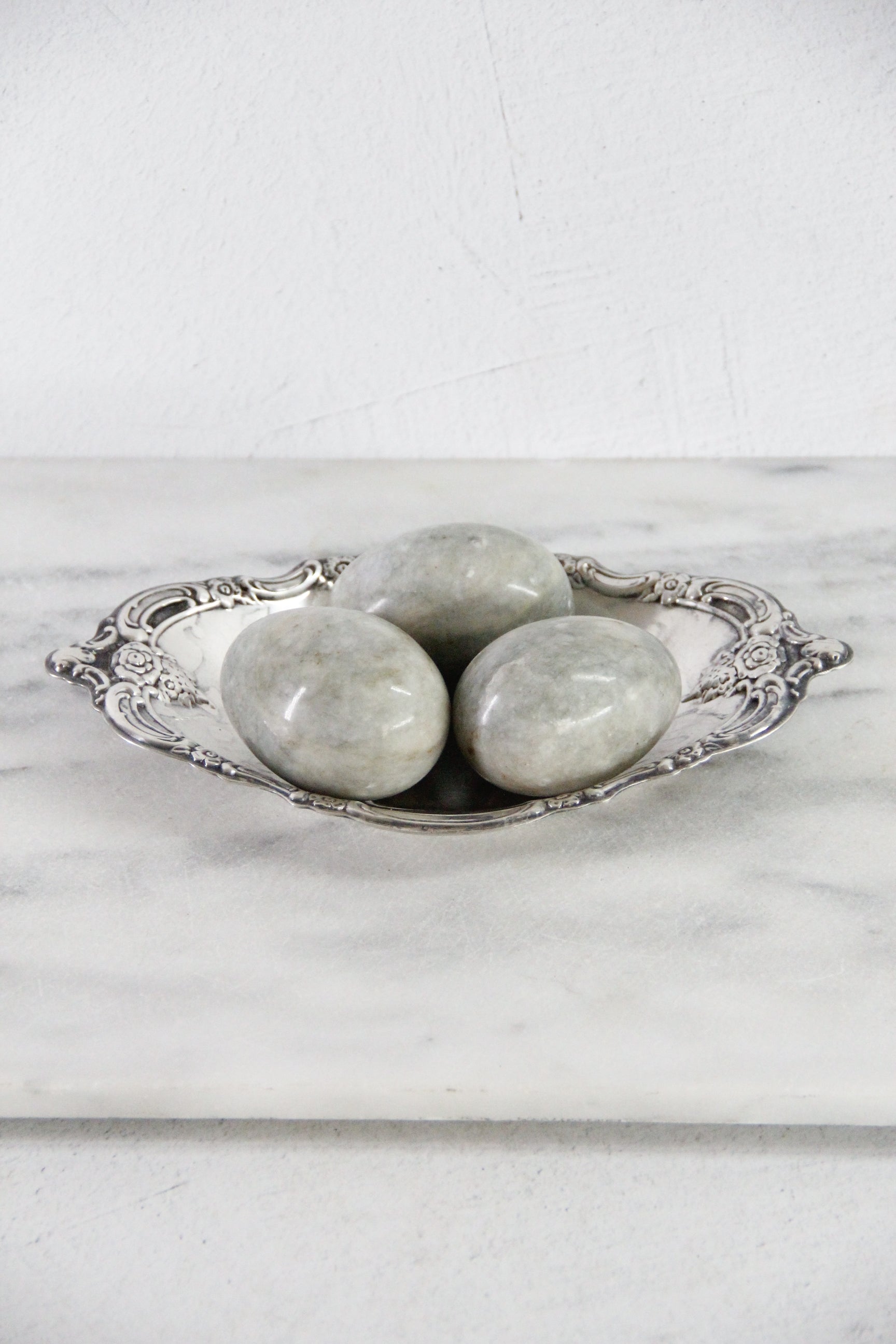Vintage Marble Eggs | Set of 3 Natural Carved Stone