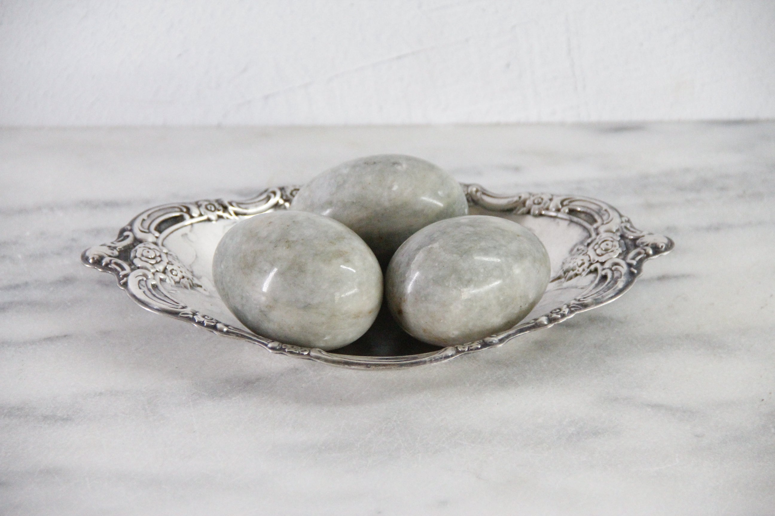 Vintage Marble Eggs | Set of 3 Natural Carved Stone
