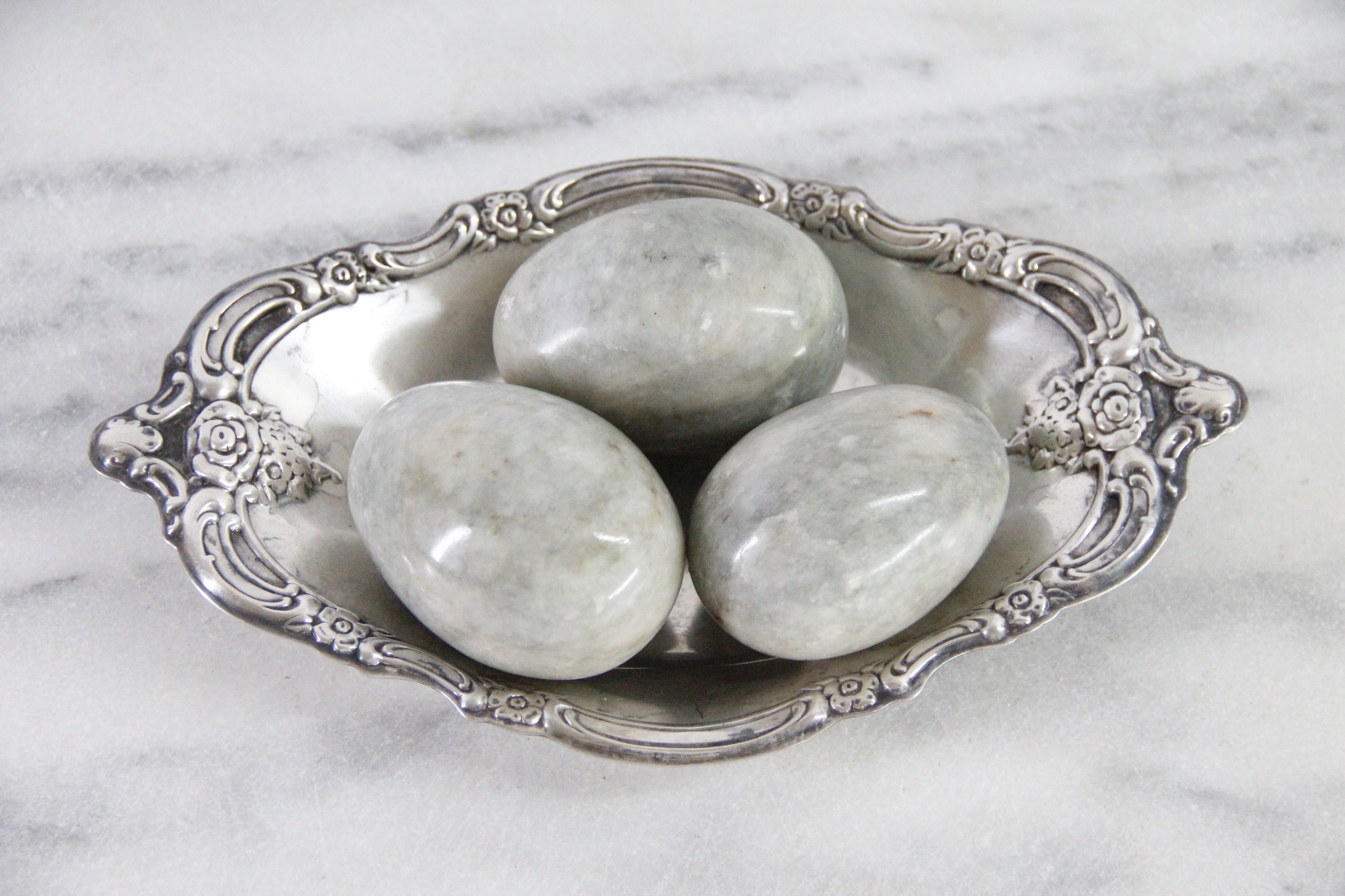 Vintage Marble Eggs | Set of 3 Natural Carved Stone