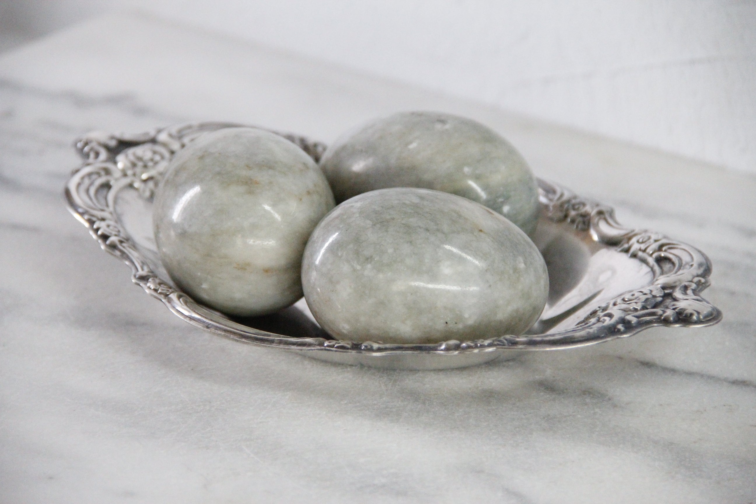 Vintage Marble Eggs | Set of 3 Natural Carved Stone