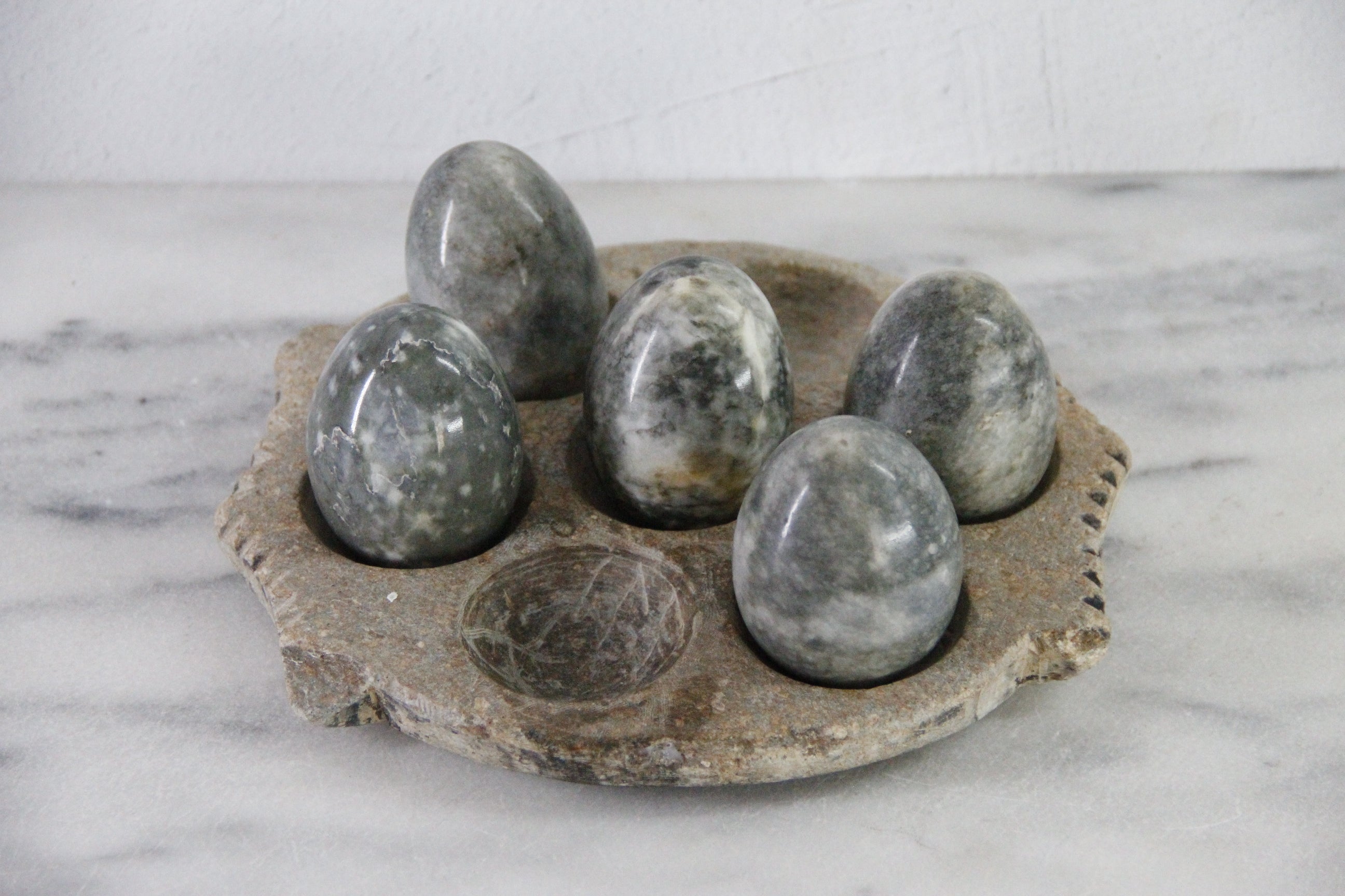 Marble Eggs Vintage | Set of 5 Natural Carved Solid Stone