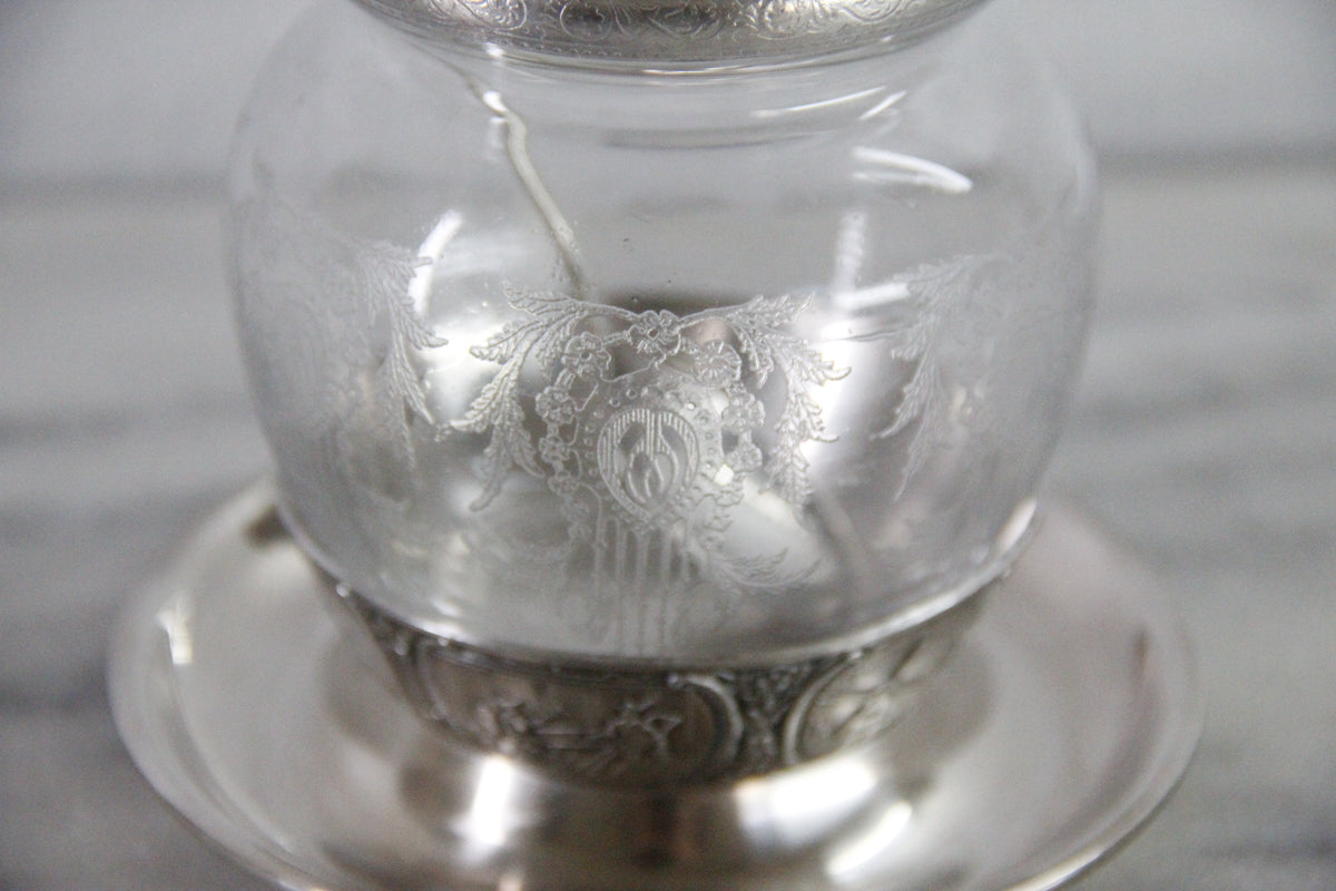 Condiment Jar | Antique Etched Glass with Sterling Spoon