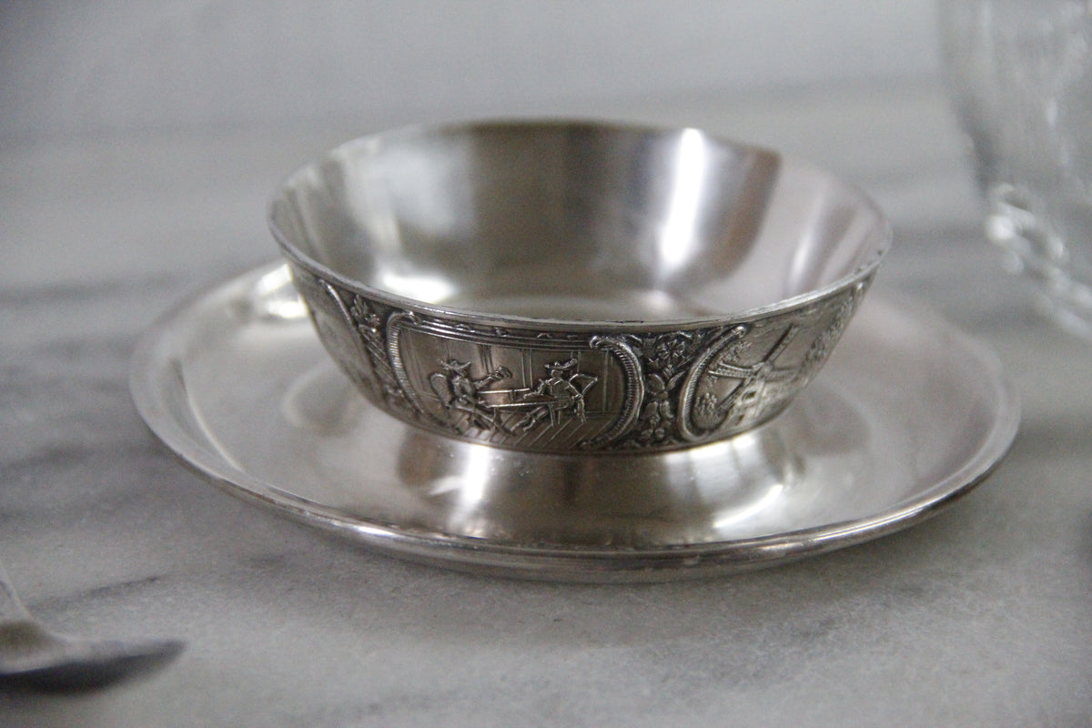 Condiment Jar | Antique Etched Glass with Sterling Spoon
