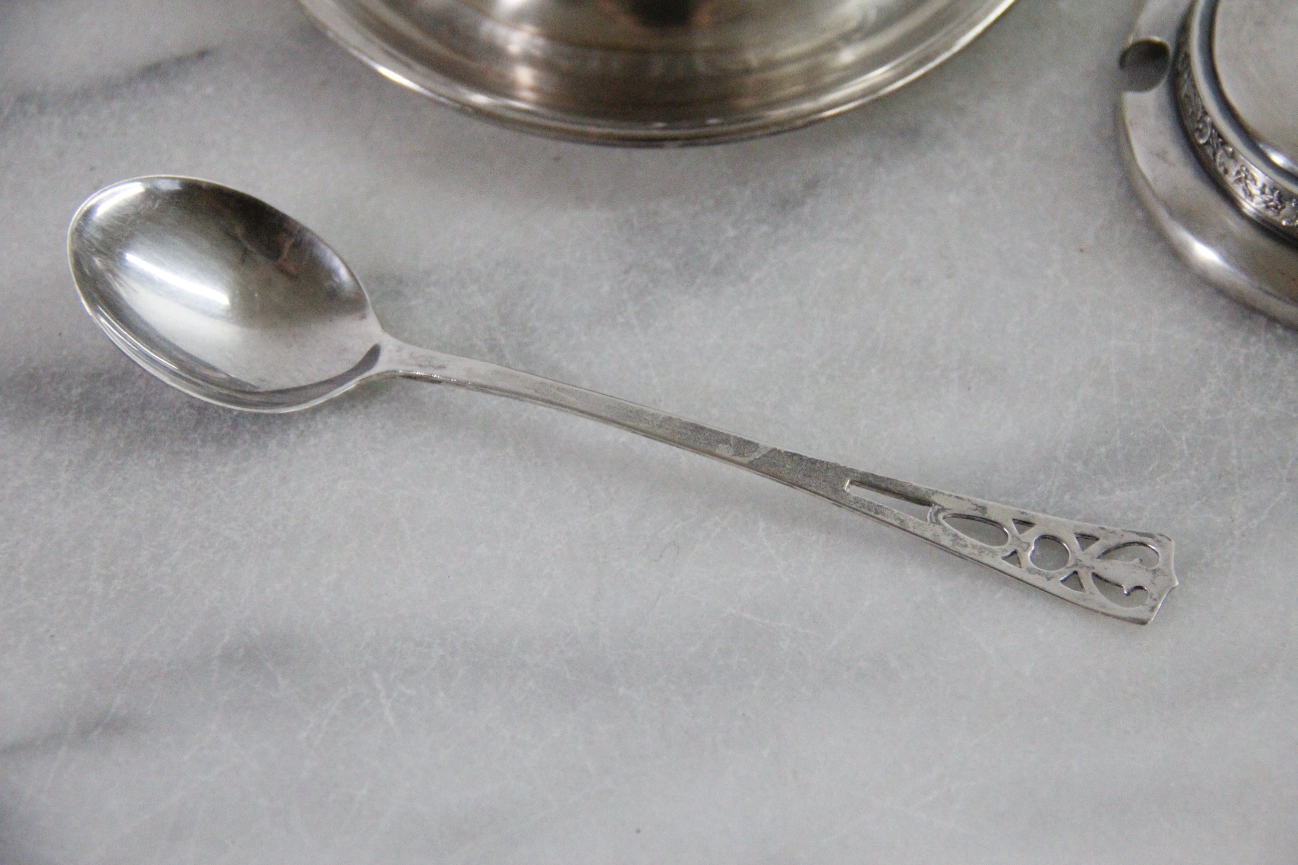 Condiment Jar | Antique Etched Glass with Sterling Spoon