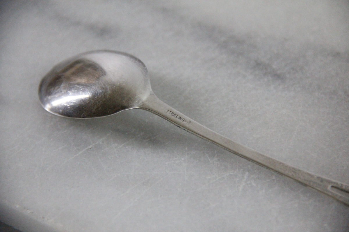 Condiment Jar | Antique Etched Glass with Sterling Spoon