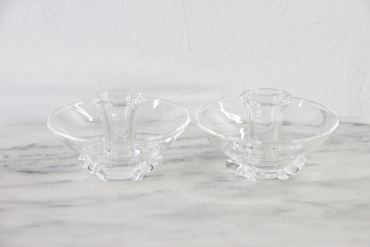 Vintage Steuben Crystal Candlestick Holders | Signed Pair