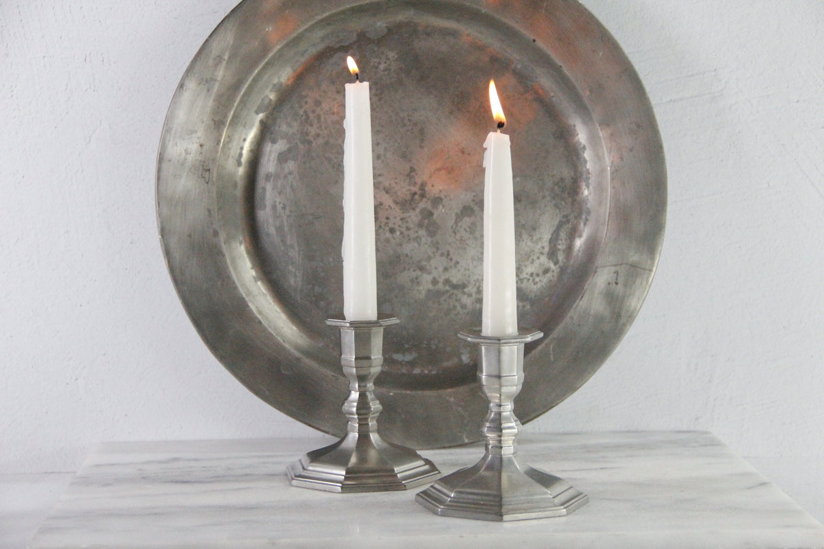 Vintage Pewter Candlestick Holders by Gorham | Octette Pair