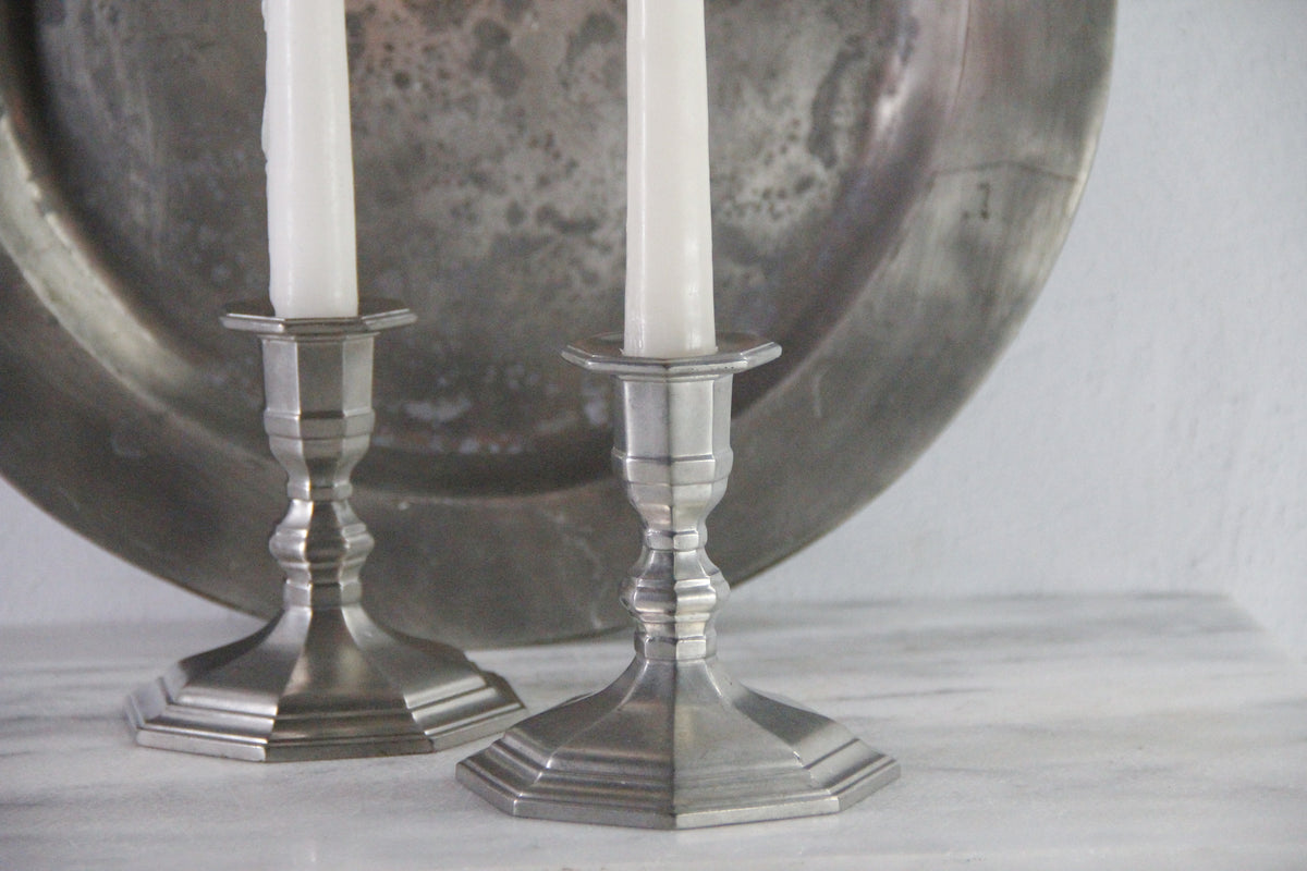 Vintage Pewter Candlestick Holders by Gorham | Octette Pair