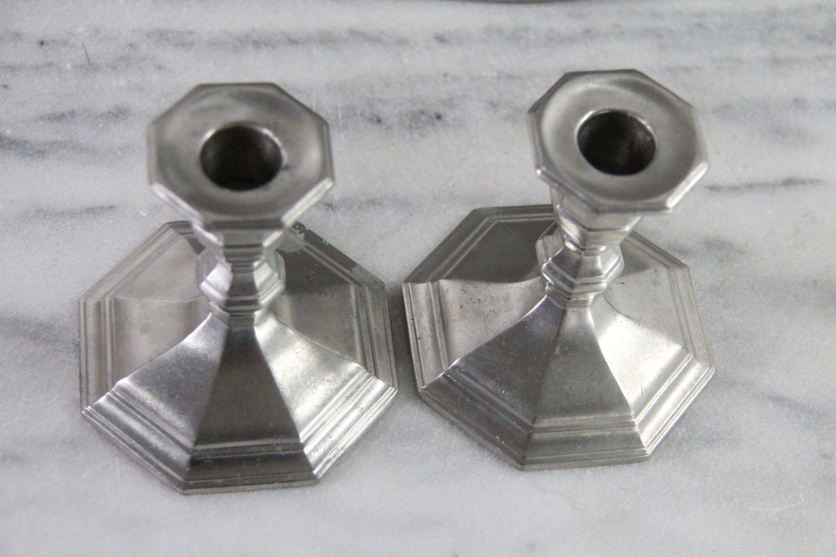 Vintage Pewter Candlestick Holders by Gorham | Octette Pair