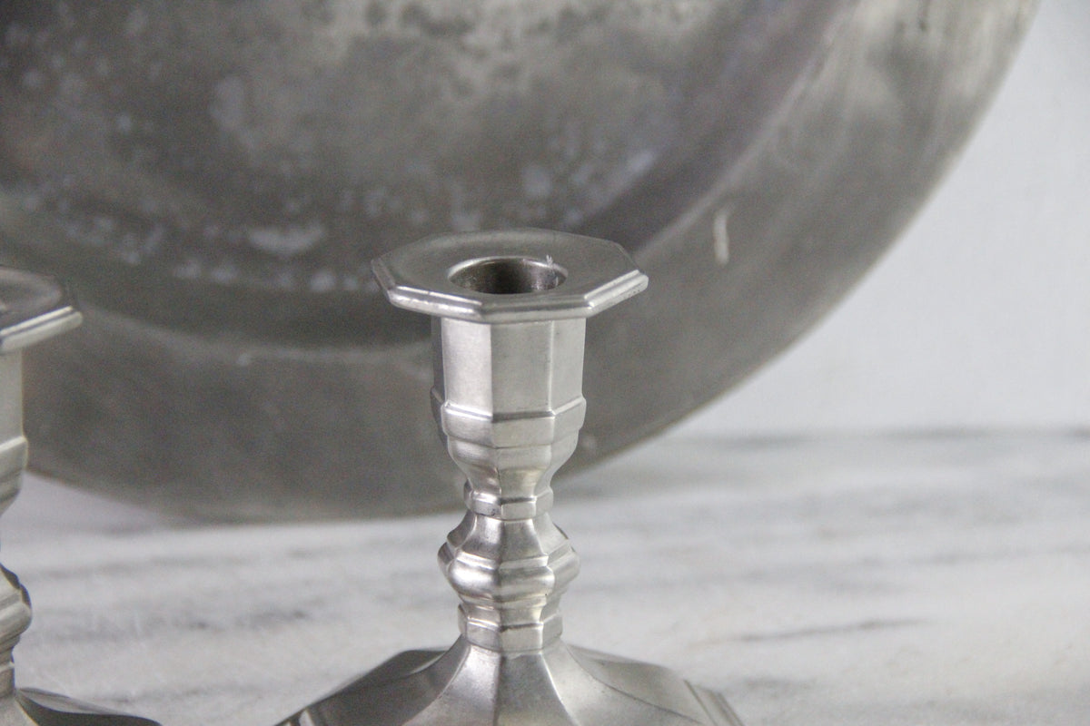 Vintage Pewter Candlestick Holders by Gorham | Octette Pair