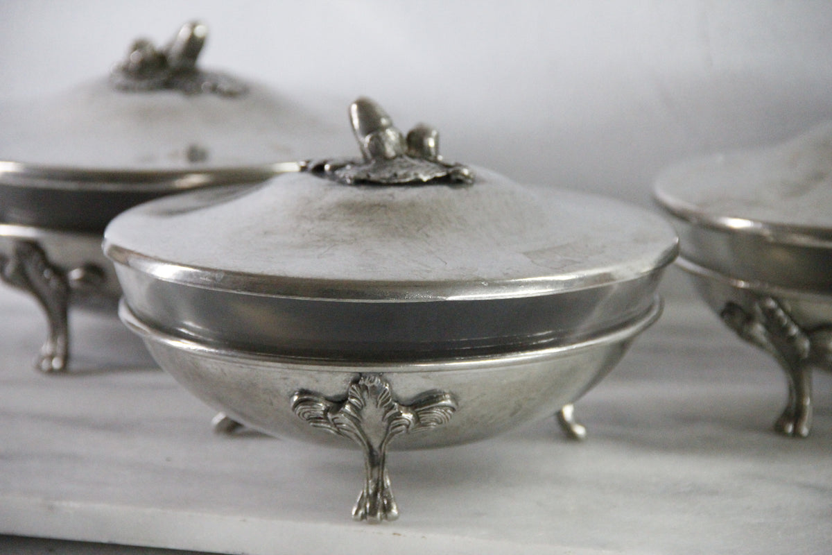 Vintage Pewter Serving Bowl | Footed Glass Liner Dish