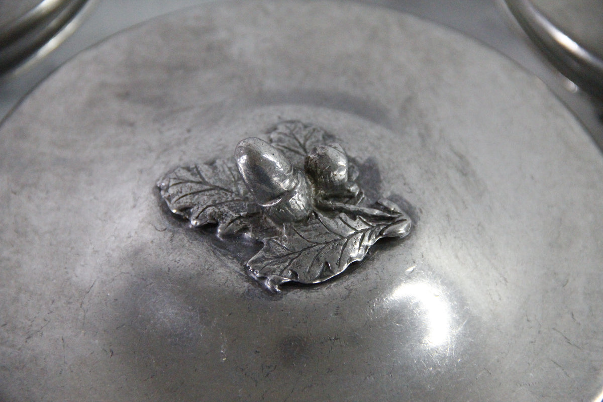 Vintage Pewter Serving Bowl | Footed Glass Liner Dish