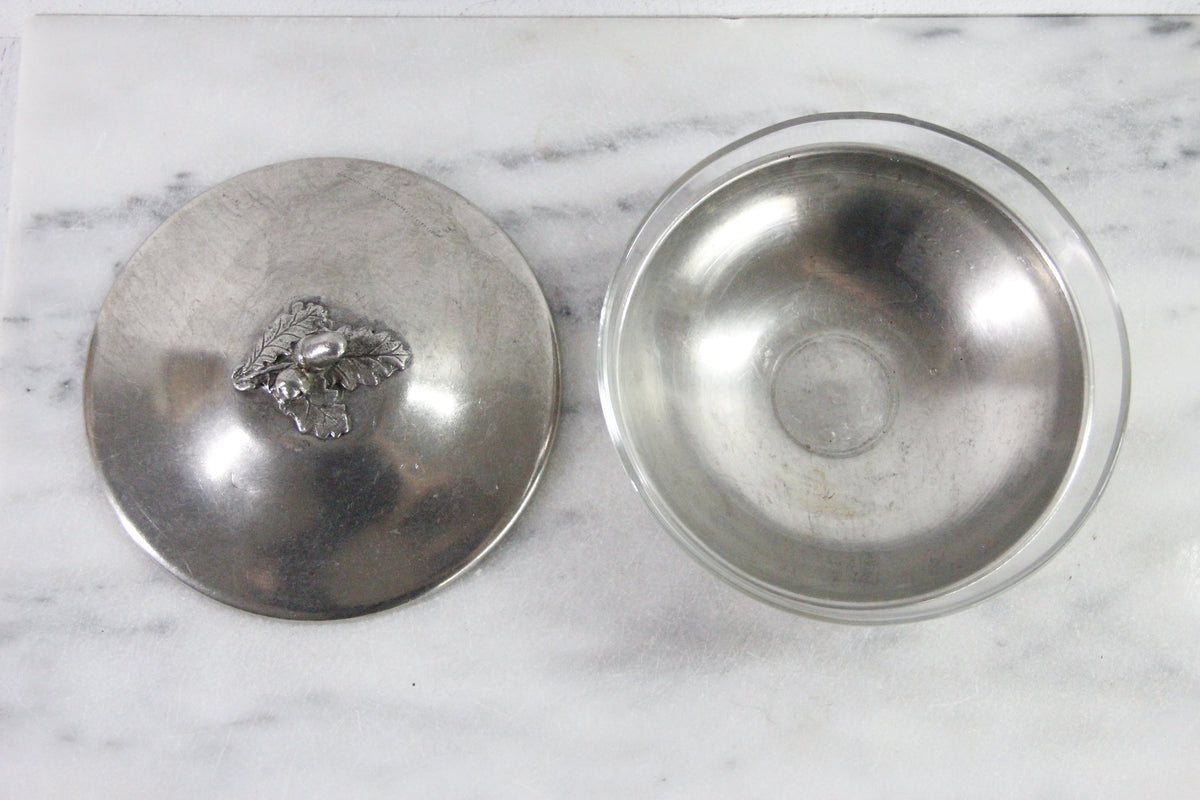 Vintage Pewter Serving Bowl | Footed Glass Liner Dish