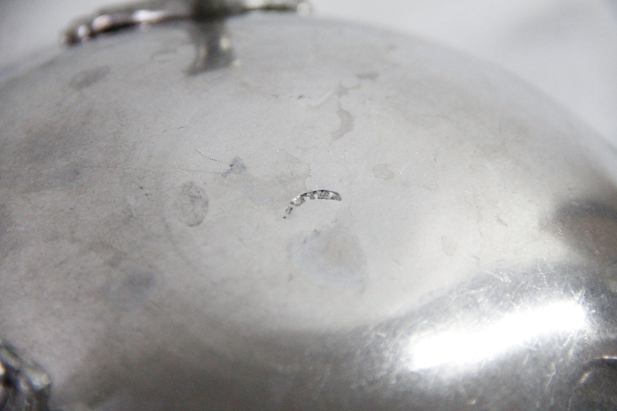 Vintage Pewter Serving Bowl | Footed Glass Liner Dish