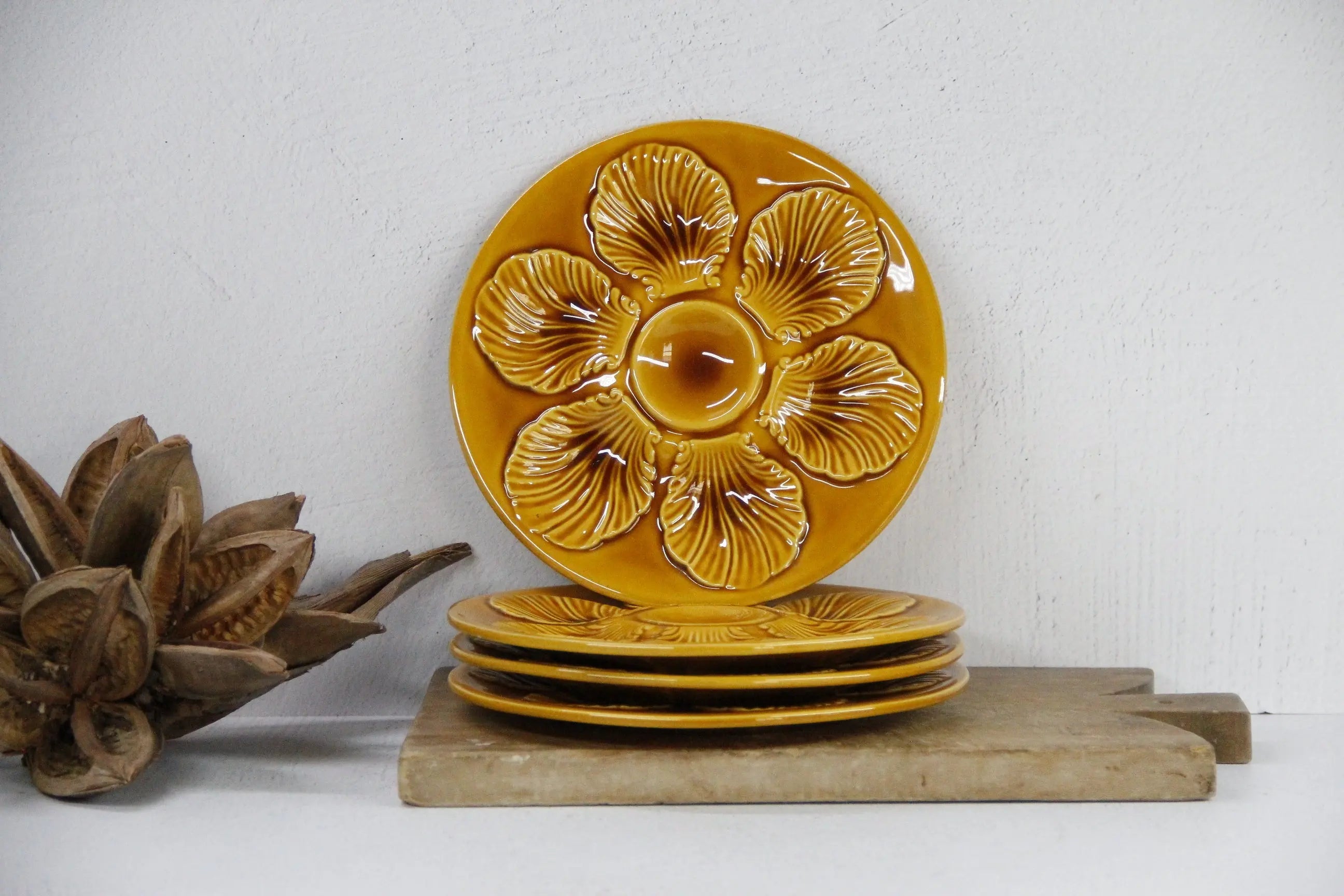 Majolica Oyster Plates-French Yellow Proceram 2 Pcs.  Debra Hall Lifestyle